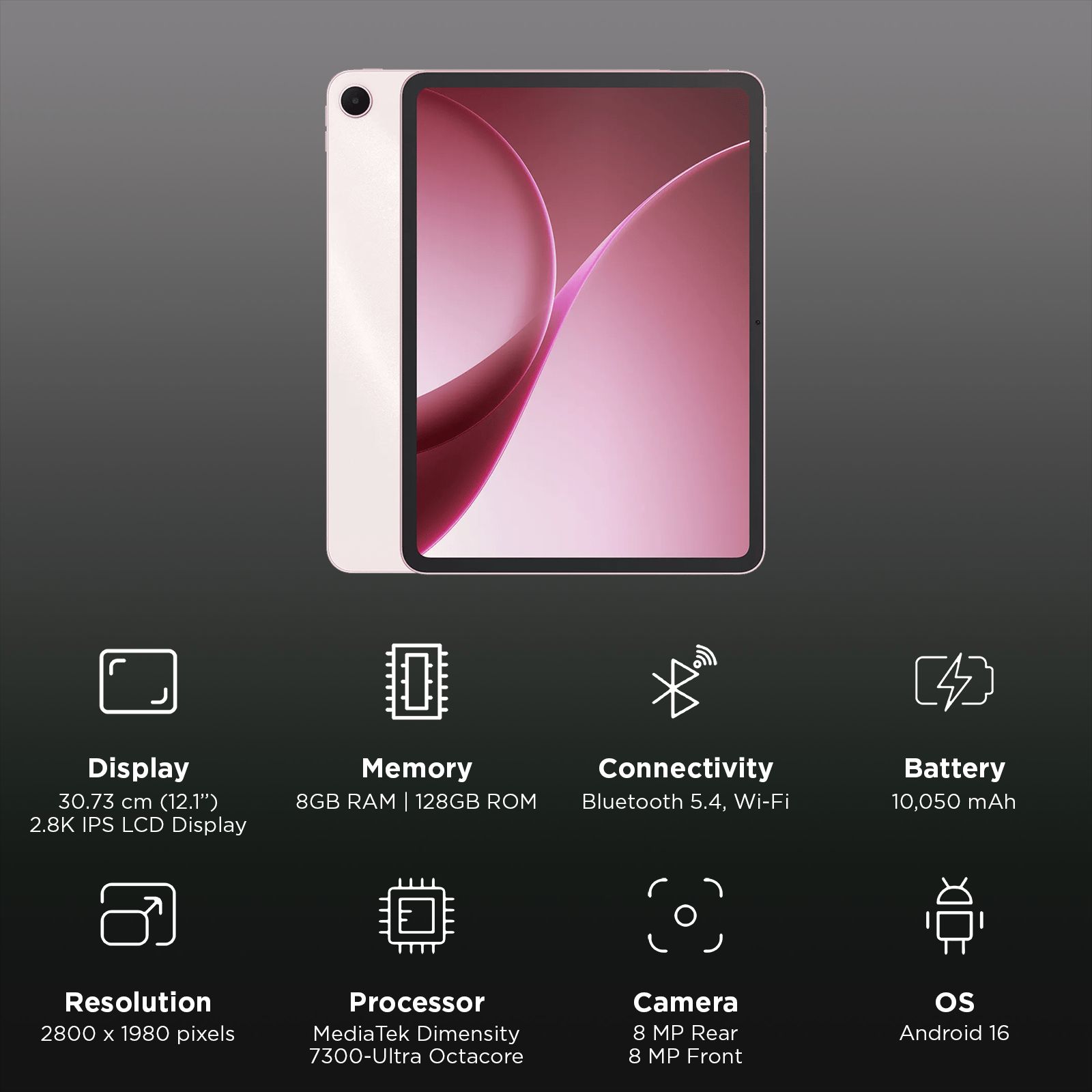 oppo Pad 5 Wi-Fi Android Tablet (12.1 Inch, 8GB RAM, 128GB ROM, Aurora Pink) oppo Pad 5 Wi-Fi Android Tablet (12.1 Inch, 8GB RAM, 128GB ROM, Aurora Pink)_3