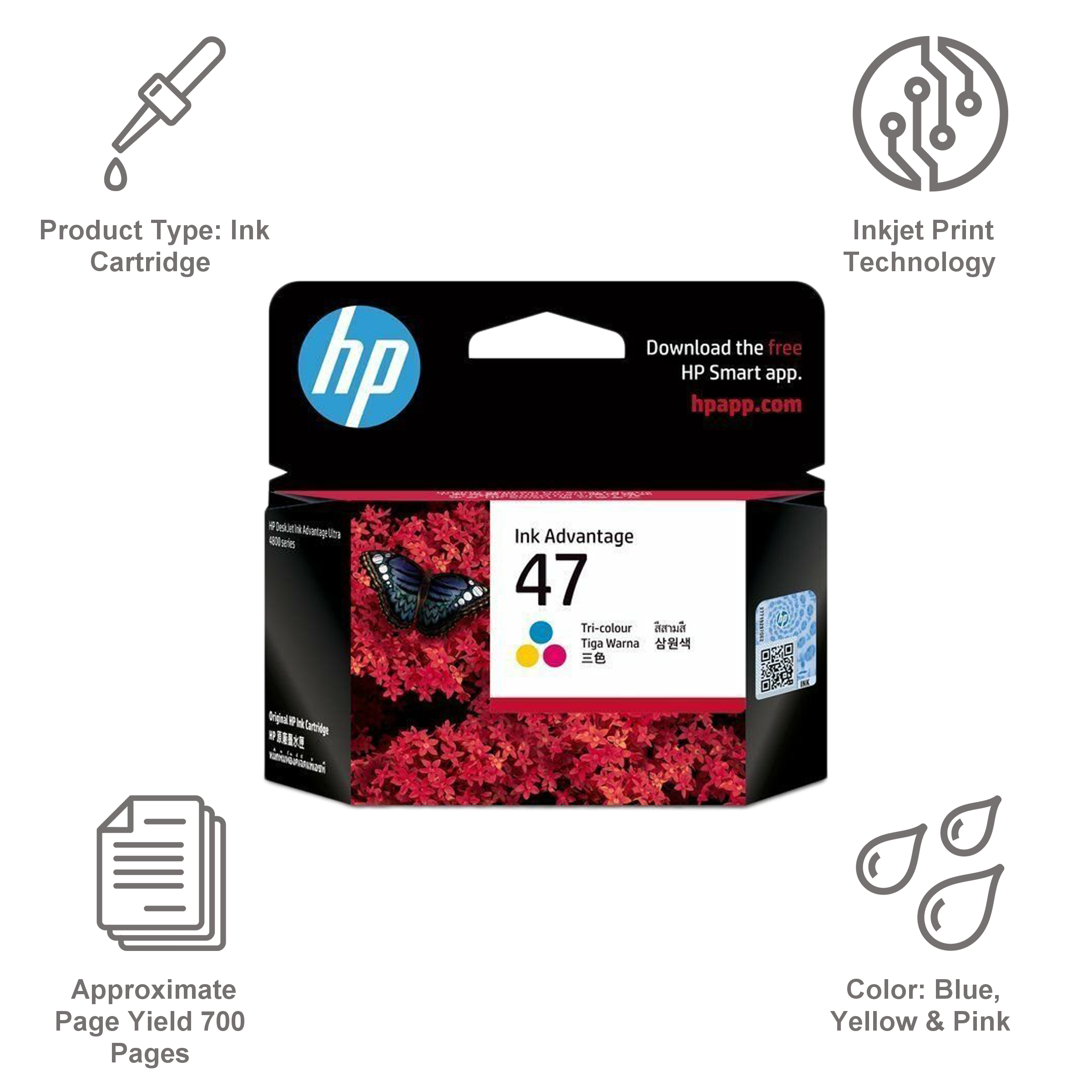 HP 47 Tri-color Original Ink Cartridge (6ZD61AA, Blue, Yellow & Pink)_2