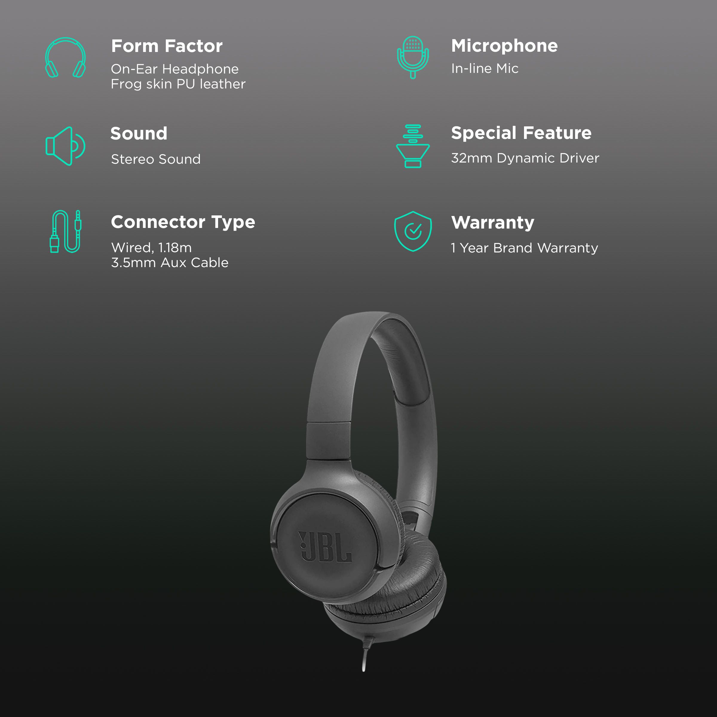 JBL Tune 500 Wired Headphone with Mic (On Ear, Black) JBL Tune 500 Wired Headphone with Mic (On Ear, Black)_2