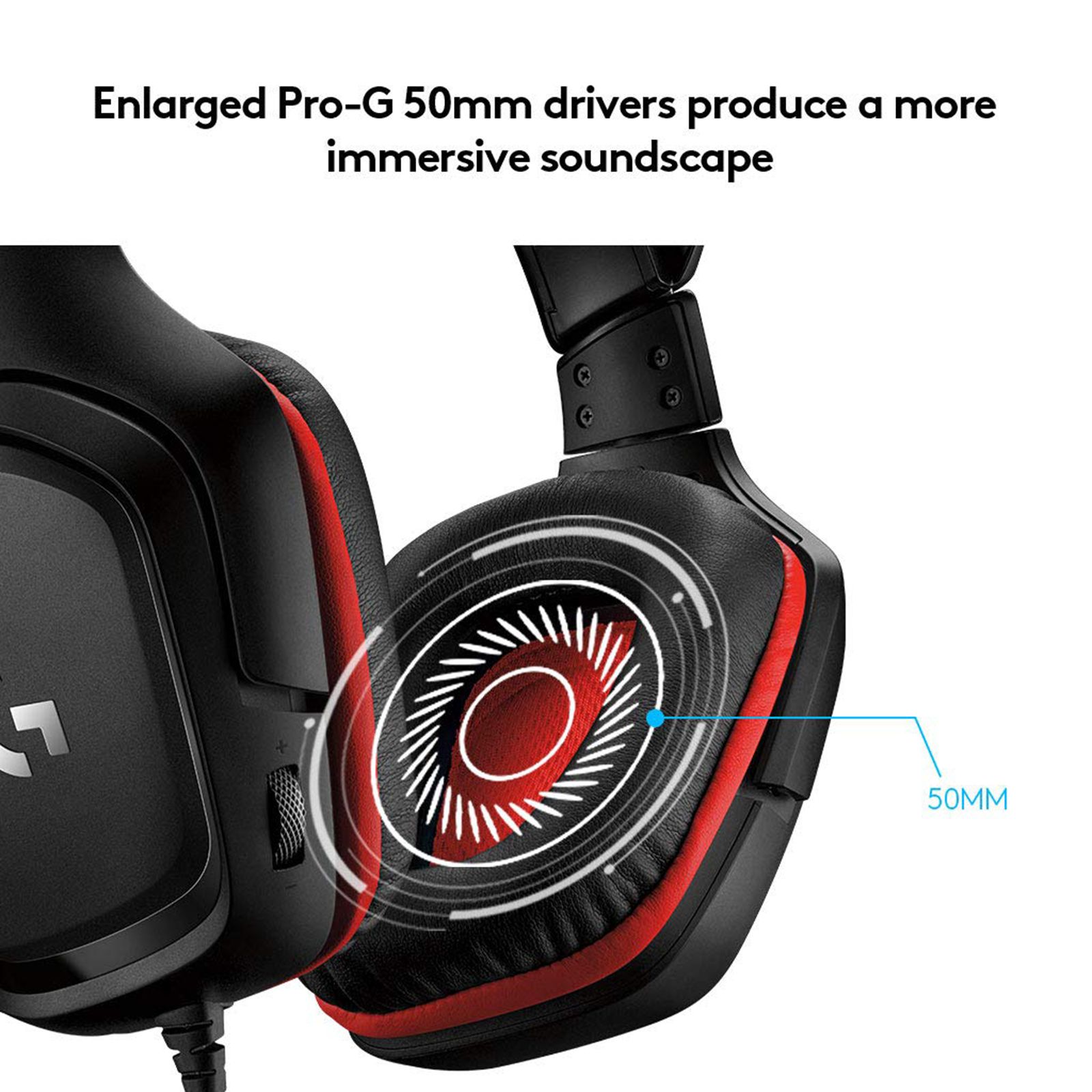 logitech G331 Wired Gaming Headset with Noise Cancellation (50mm Drivers, Over Ear, Black & Red)_5