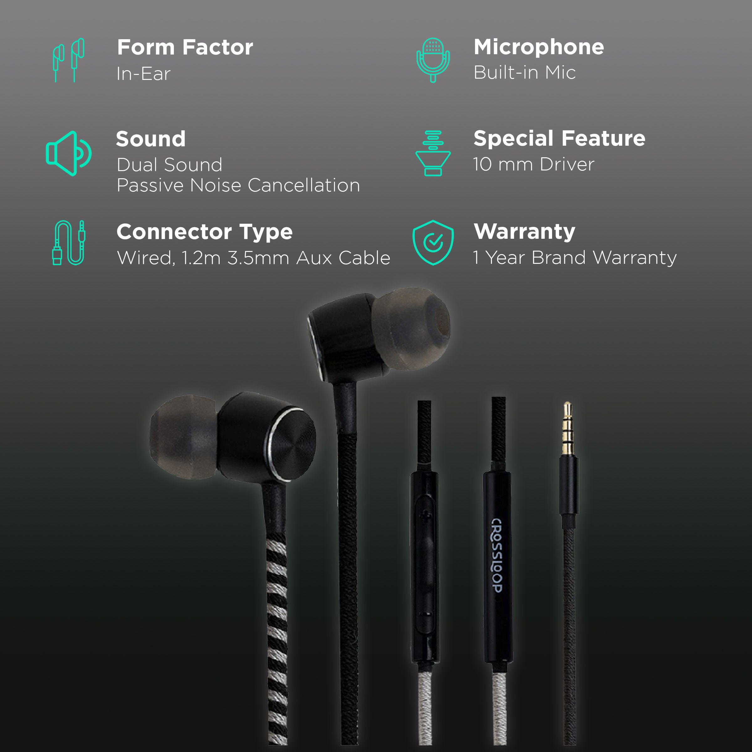 CROSSLOOP Pro Series CSLE011-E Earphone with Mic (In Ear, Black and Grey)_2