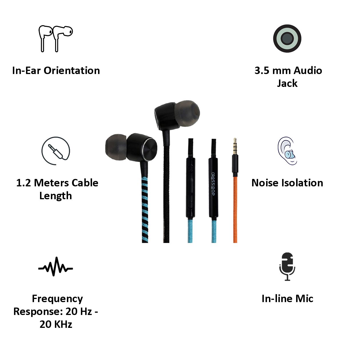 CROSSLOOP Pro CSLE012-E Wired Earphone with Mic ( In-Ear, Orange/Blue ) CROSSLOOP Pro CSLE012-E Wired Earphone with Mic ( In-Ear, Orange/Blue )_3