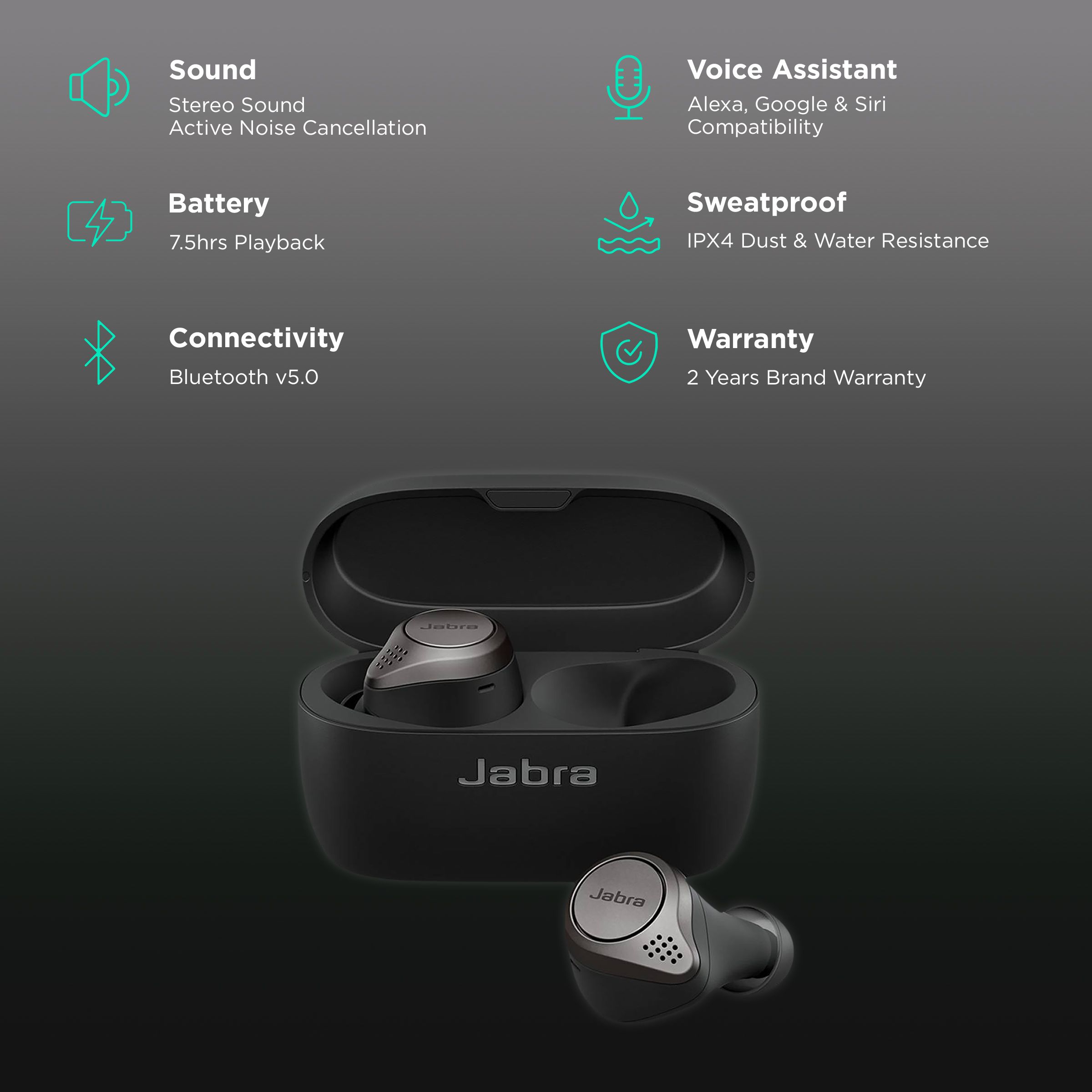 Jabra Elite 75t 100-99090000-40 TWS Earbuds with Active Noise Cancellation (IP55 Water Resistant, 24 Hours Playback, Titanium Black) Jabra Elite 75t 100-99090000-40 TWS Earbuds with Active Noise Cancellation (IP55 Water Resistant, 24 Hours Playback, Titanium Black)_2