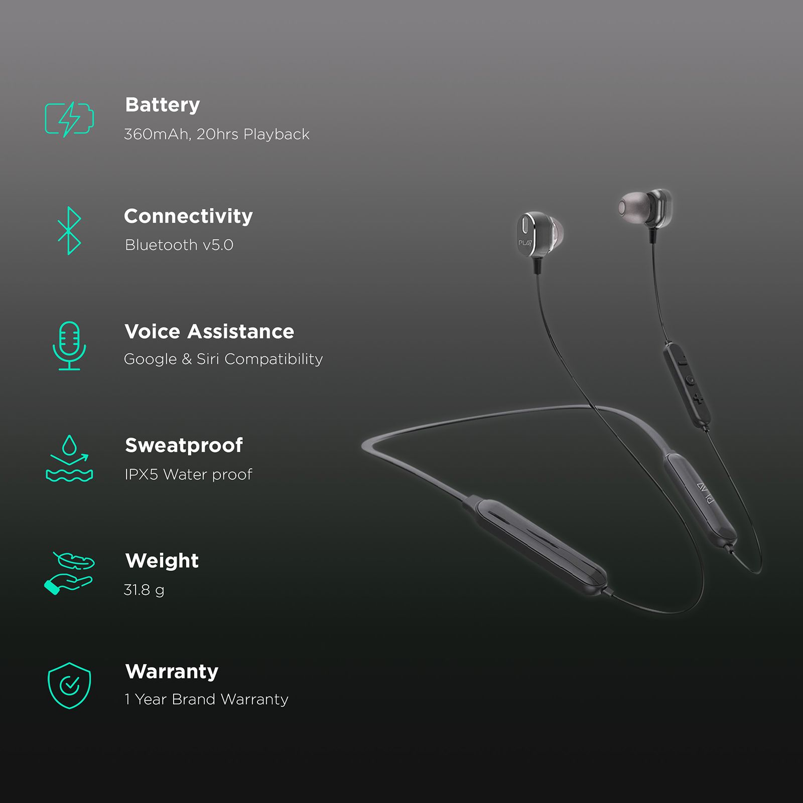 World Of PLAY PLAYGO N23 Neckband (IPX5 Sweatproof, 20 Hours Playback, Galaxy Black) World Of PLAY PLAYGO N23 Neckband (IPX5 Sweatproof, 20 Hours Playback, Galaxy Black)_2