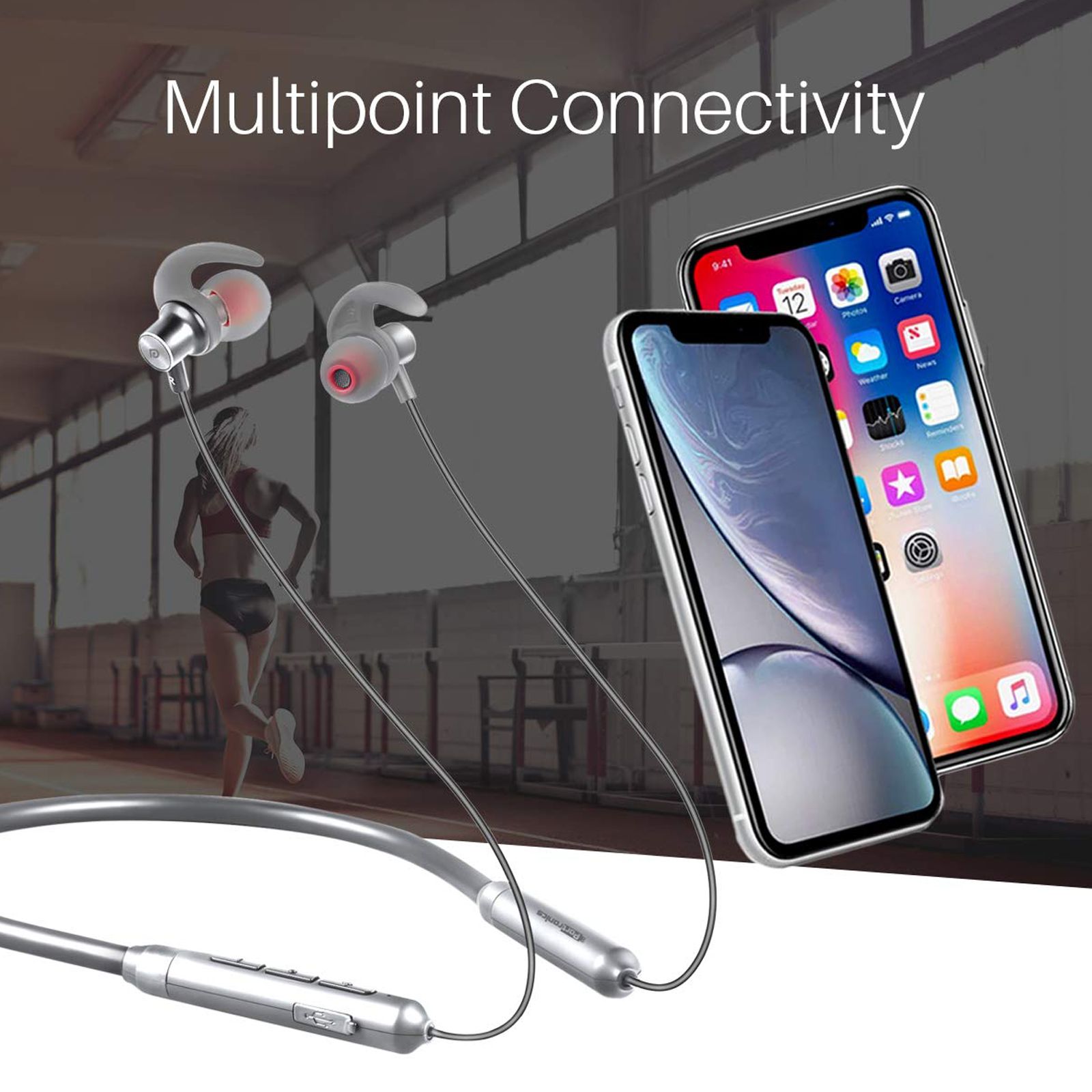 PORTRONICS Harmonics X POR 1100 Neckband (IPX5 Sweat Resistant, Rapid Charging, Grey) PORTRONICS Harmonics X POR 1100 Neckband (IPX5 Sweat Resistant, Rapid Charging, Grey)_3