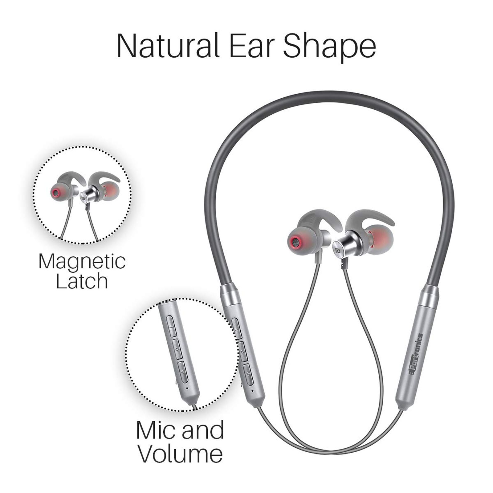 PORTRONICS Harmonics X POR 1100 Neckband (IPX5 Sweat Resistant, Rapid Charging, Grey) PORTRONICS Harmonics X POR 1100 Neckband (IPX5 Sweat Resistant, Rapid Charging, Grey)_6