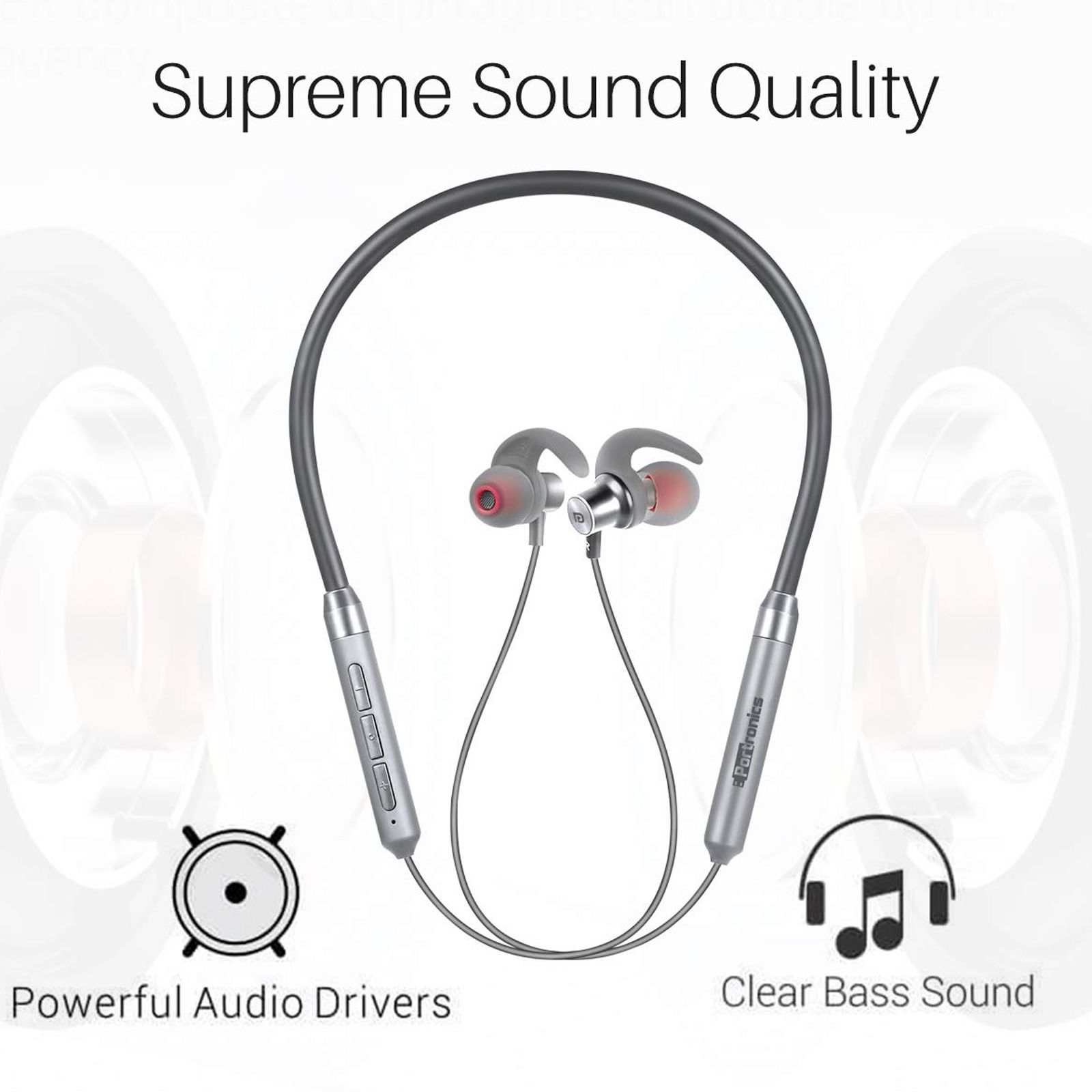 PORTRONICS Harmonics X POR 1100 Neckband (IPX5 Sweat Resistant, Rapid Charging, Grey) PORTRONICS Harmonics X POR 1100 Neckband (IPX5 Sweat Resistant, Rapid Charging, Grey)_8