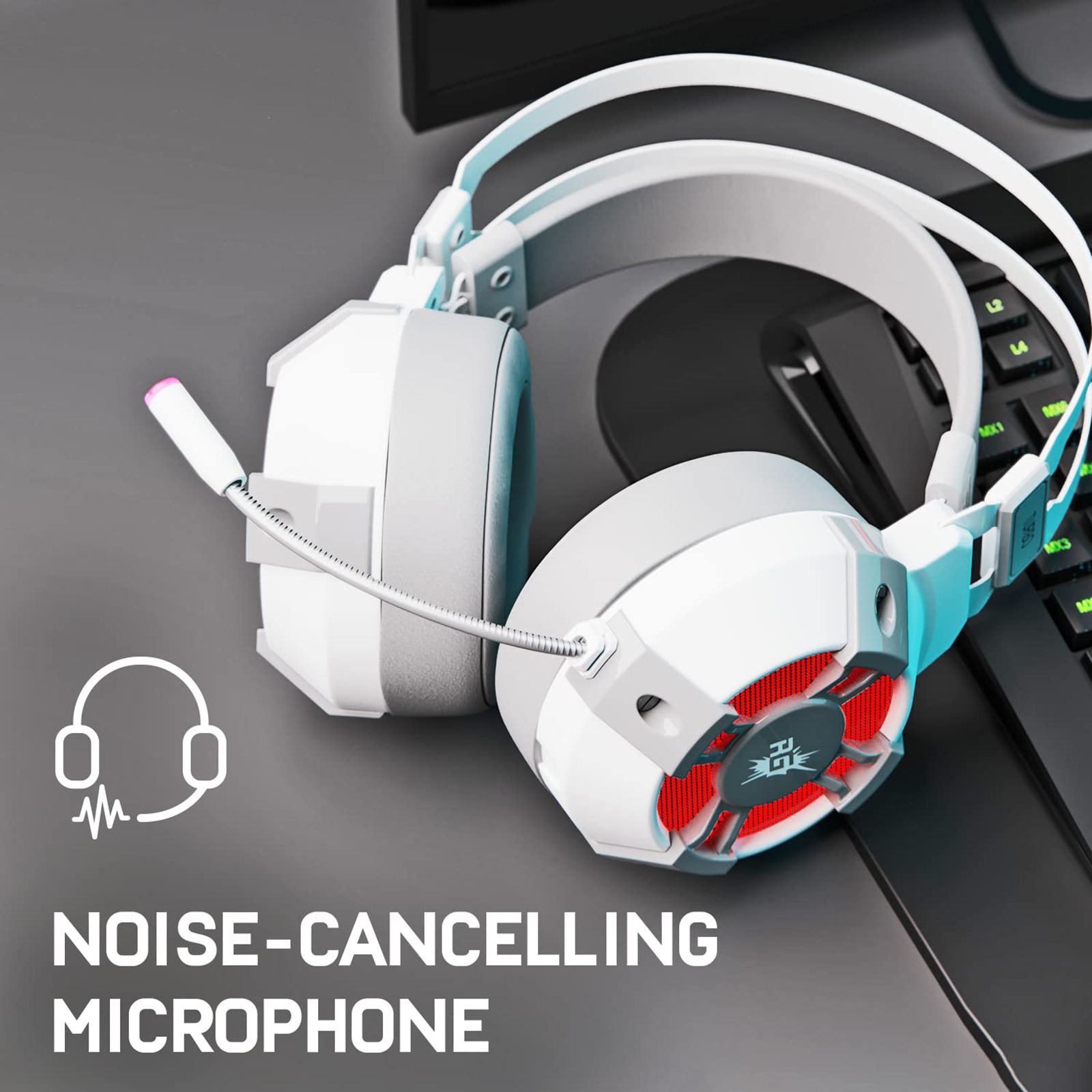 Red Gear Cosmo 7.1 Wired Gaming Headset with Passive Noise Cancellation (RGD LED, Over Ear, White)_9
