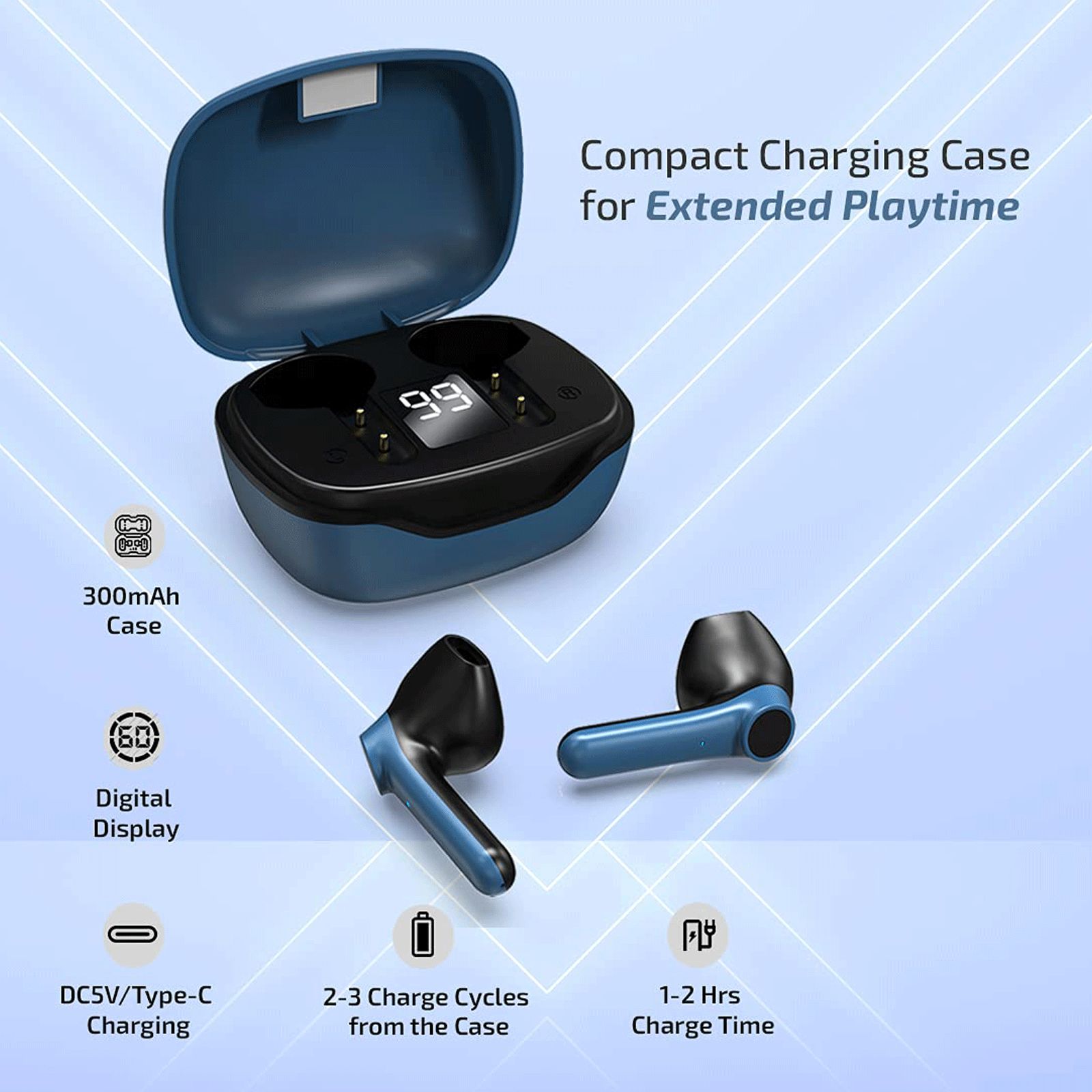 pTron Bass Pods 281 TWS Earbuds with Passive Noise Cancellation (IPX4 Sweat-Water Resistance, Stereo Calling, Black & Blue)_5