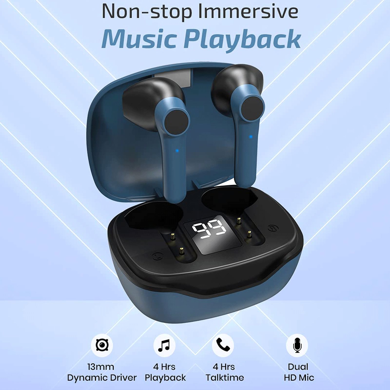 pTron Bass Pods 281 TWS Earbuds with Passive Noise Cancellation (IPX4 Sweat-Water Resistance, Stereo Calling, Black & Blue)_6