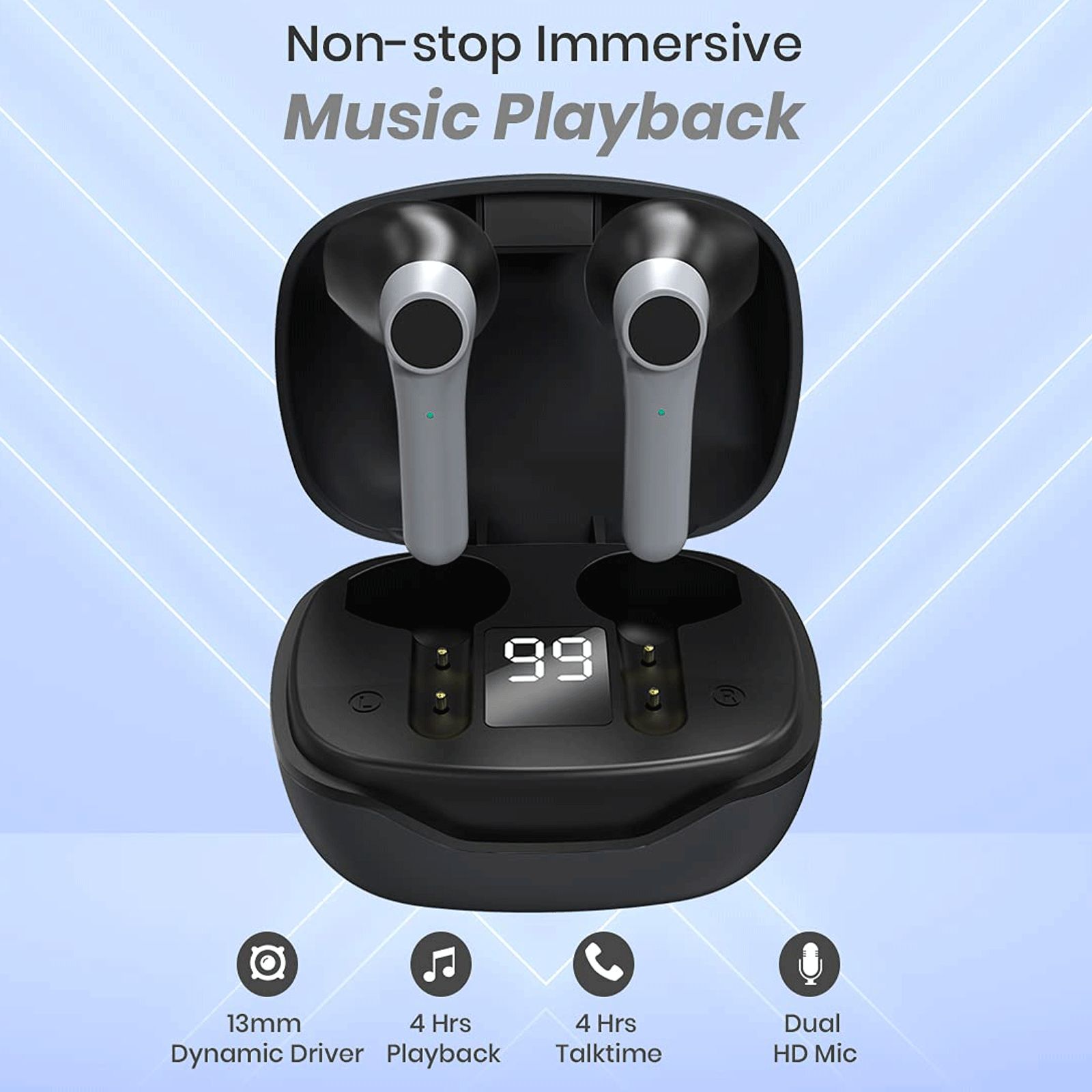 pTron Bass Pods 281 TWS Earbuds with Passive Noise Cancellation (IPX4 Sweat-Water Resistance, Stereo Calling, Black & Grey)_5