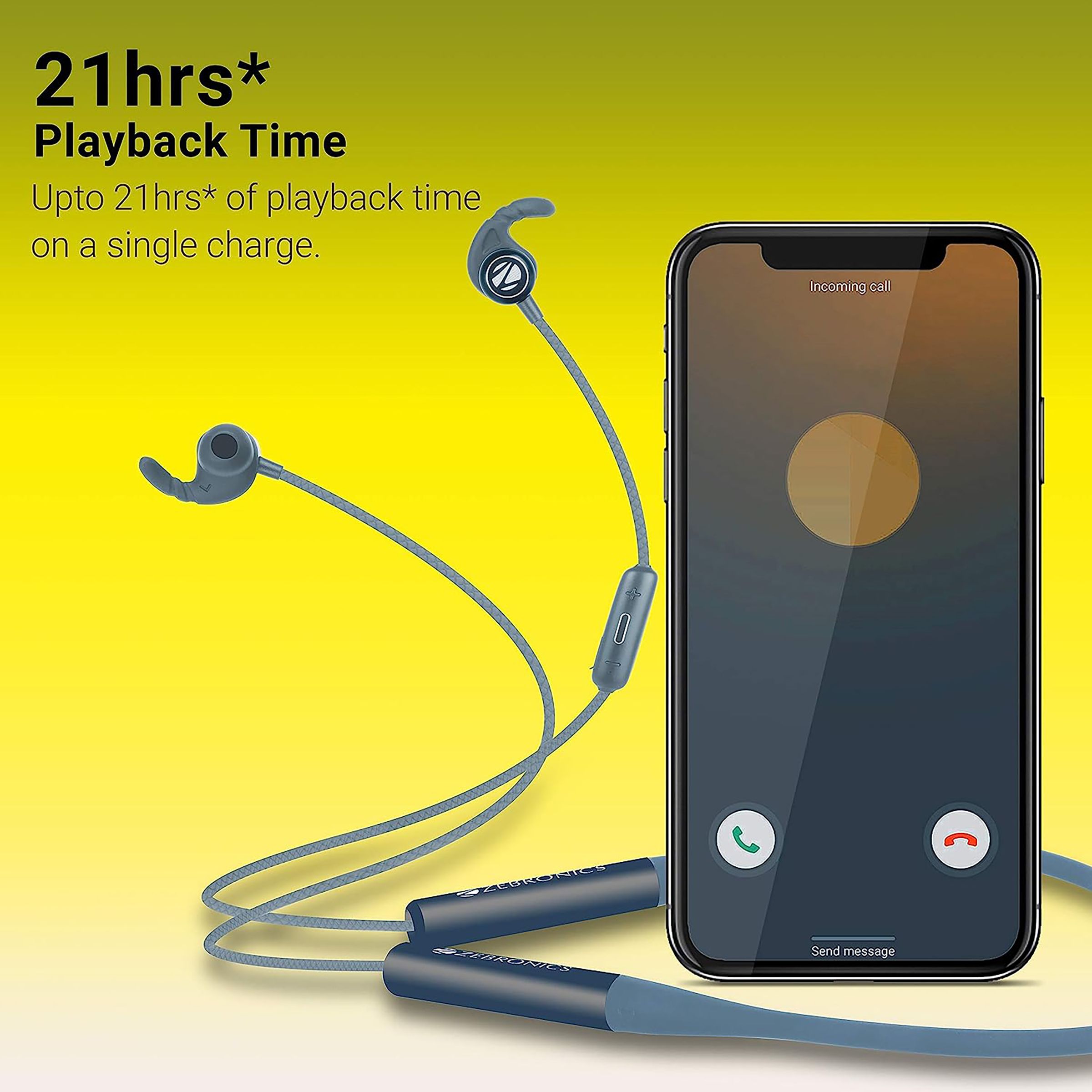 ZEBRONICS Yoga Neckband (Water Resistant, 21 Hours Playtime, Blue)_7