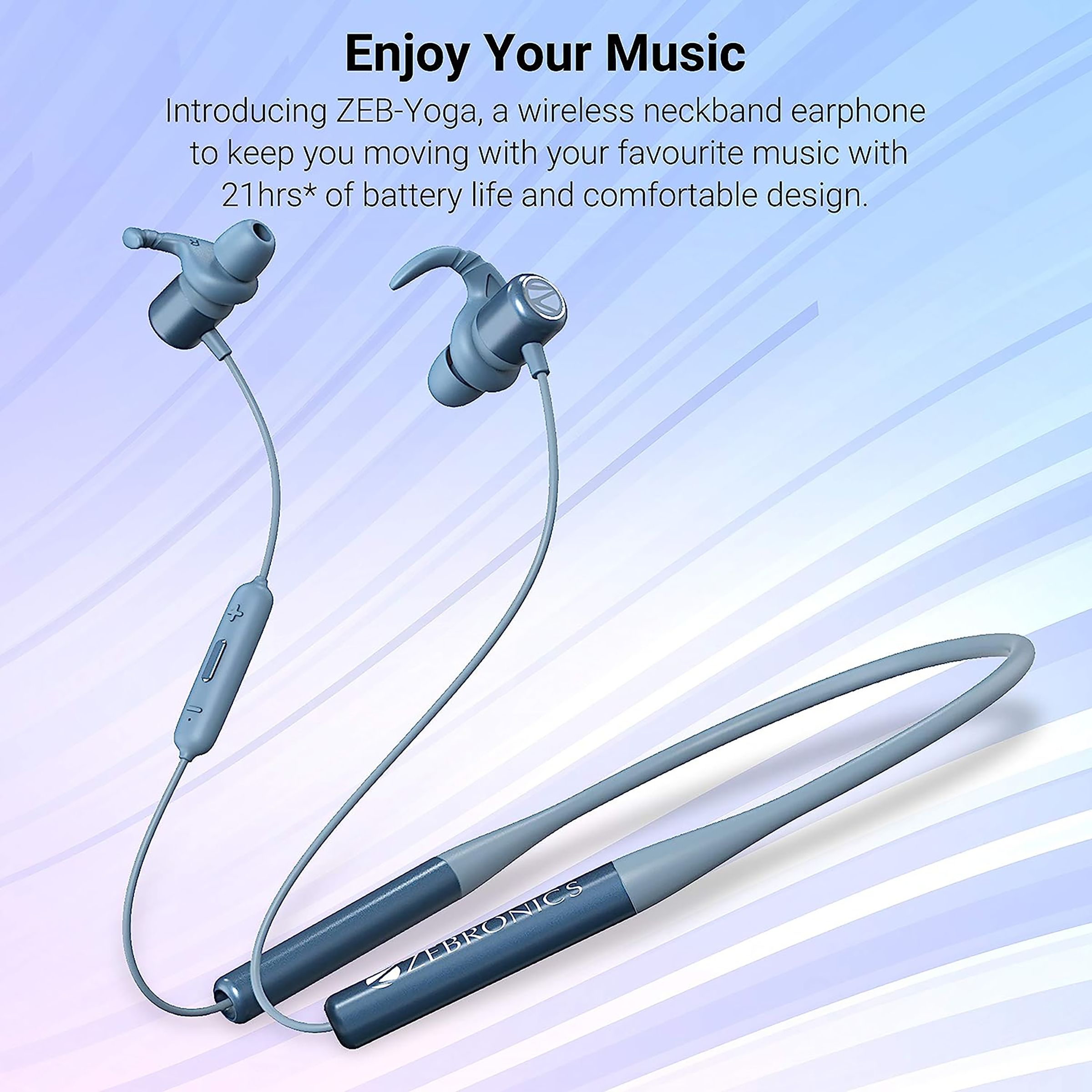 ZEBRONICS Yoga Neckband (Water Resistant, 21 Hours Playtime, Blue)_4