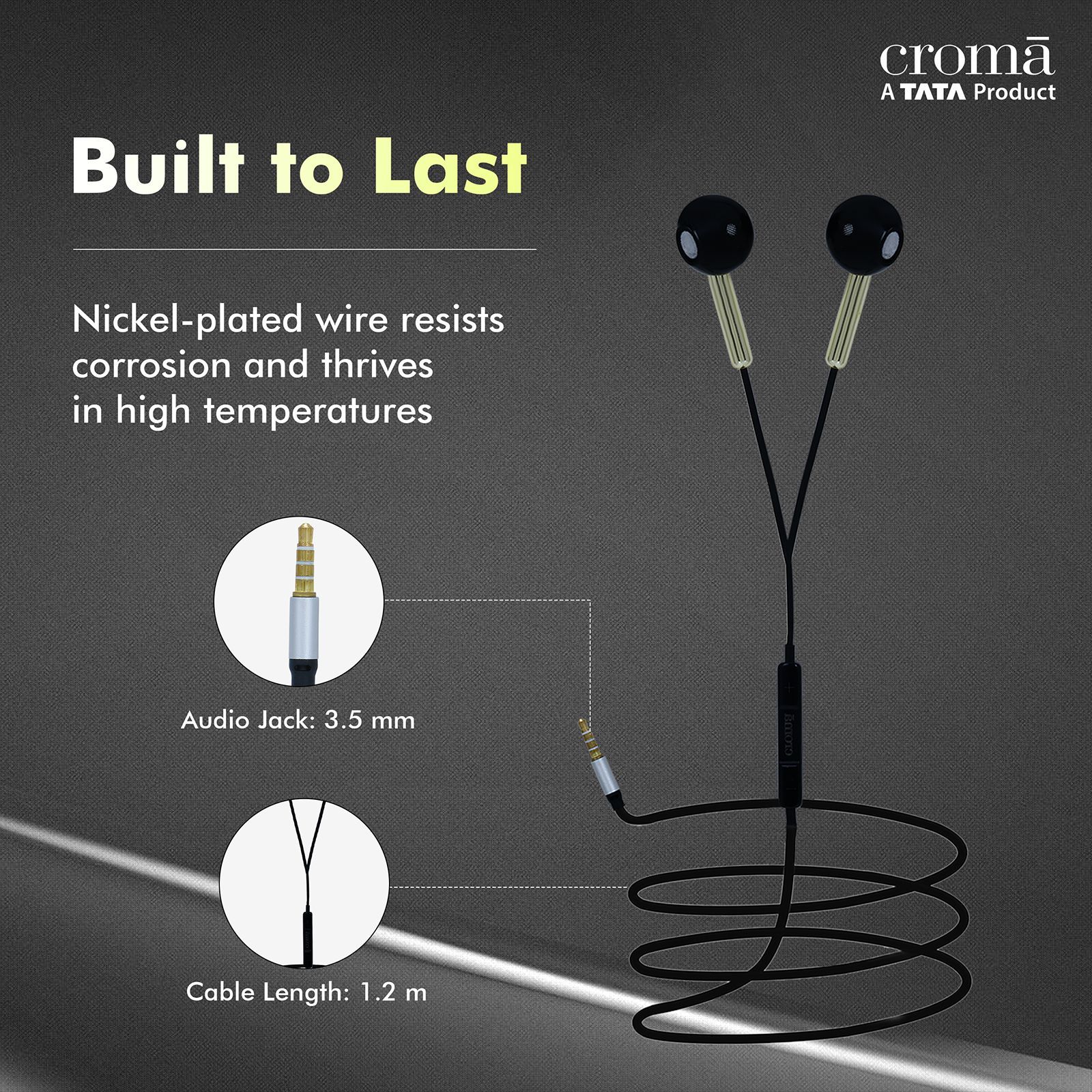 Croma Wired Earphone with Mic (In Ear, Black) Croma Wired Earphone with Mic (In Ear, Black)_20