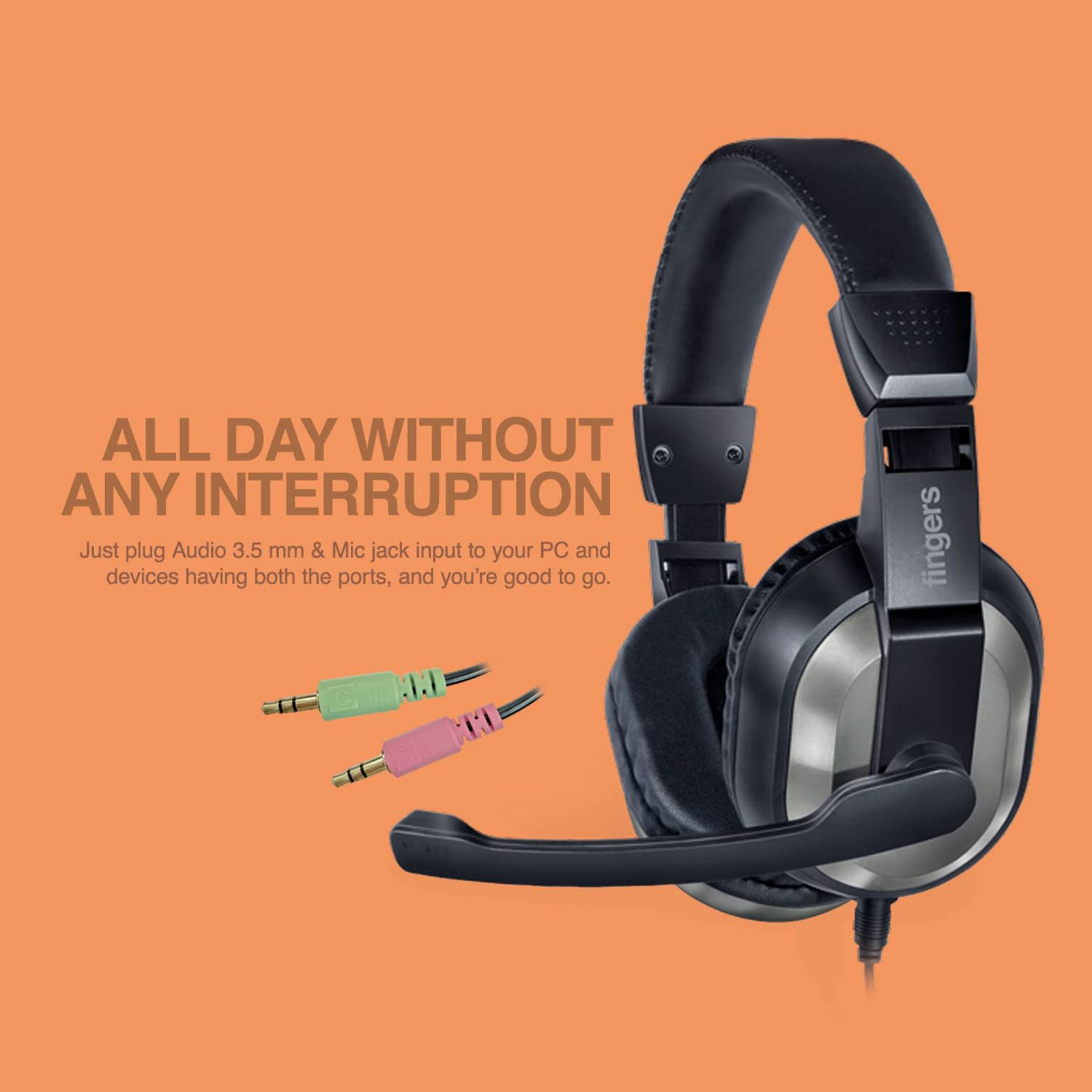 fingers F10 Wired Gaming Headset (Dual Pin, On Ear, Black/Slate Grey)_5