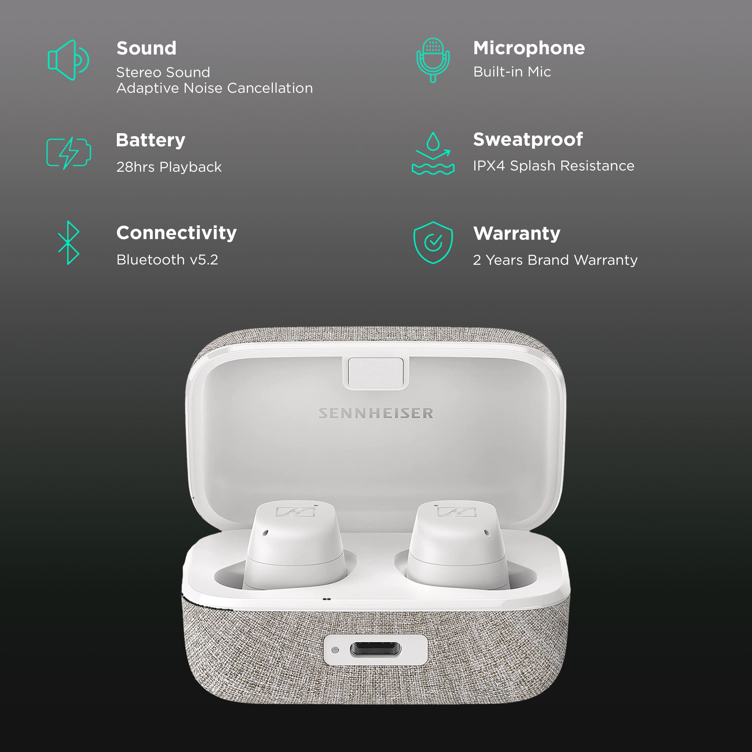 SENNHEISER Momentum MTW3 TWS Earbuds with Adaptive Noise Cancellation (Splash Resistant, Upto 28 Hours Playback, White) SENNHEISER Momentum MTW3 TWS Earbuds with Adaptive Noise Cancellation (Splash Resistant, Upto 28 Hours Playback, White)_2