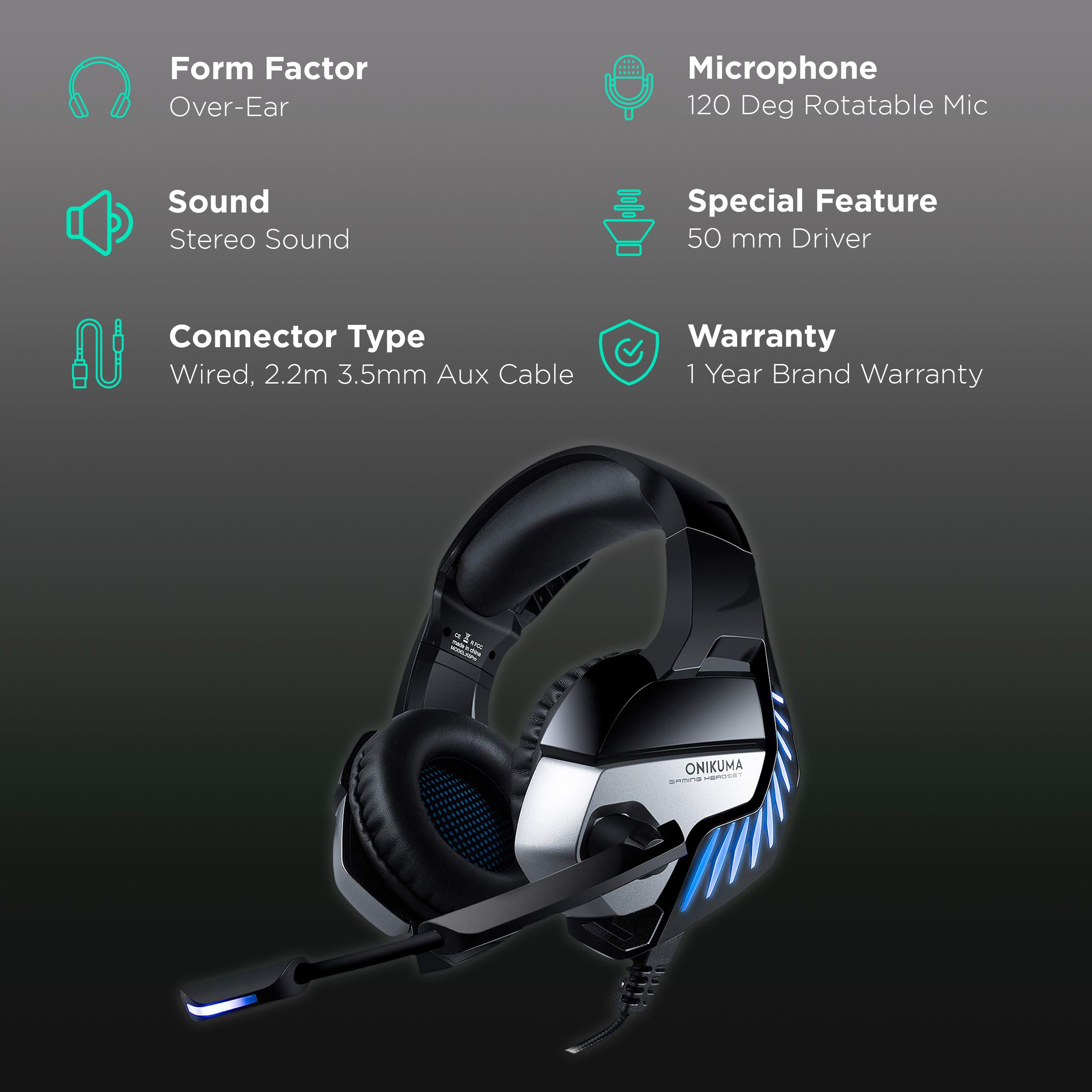 ONIKUMA K5 PRO Over-Ear Wired Gaming Headphone with Mic (3D Sound Effect, Black)_2