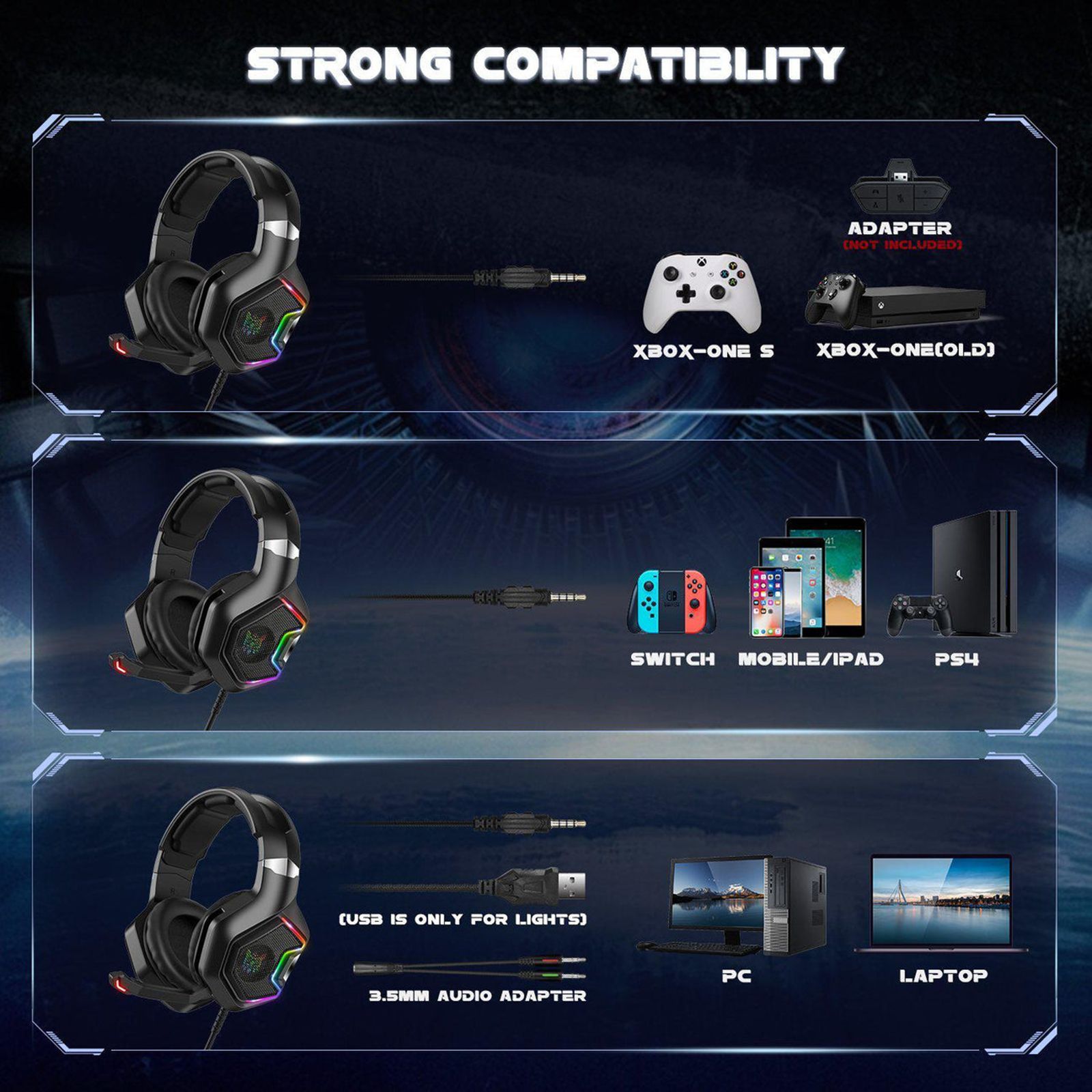 ONIKUMA K10 Pro Wired Gaming Headphone with Noise Cancellation (RGB Light, Over Ear, Black)_8