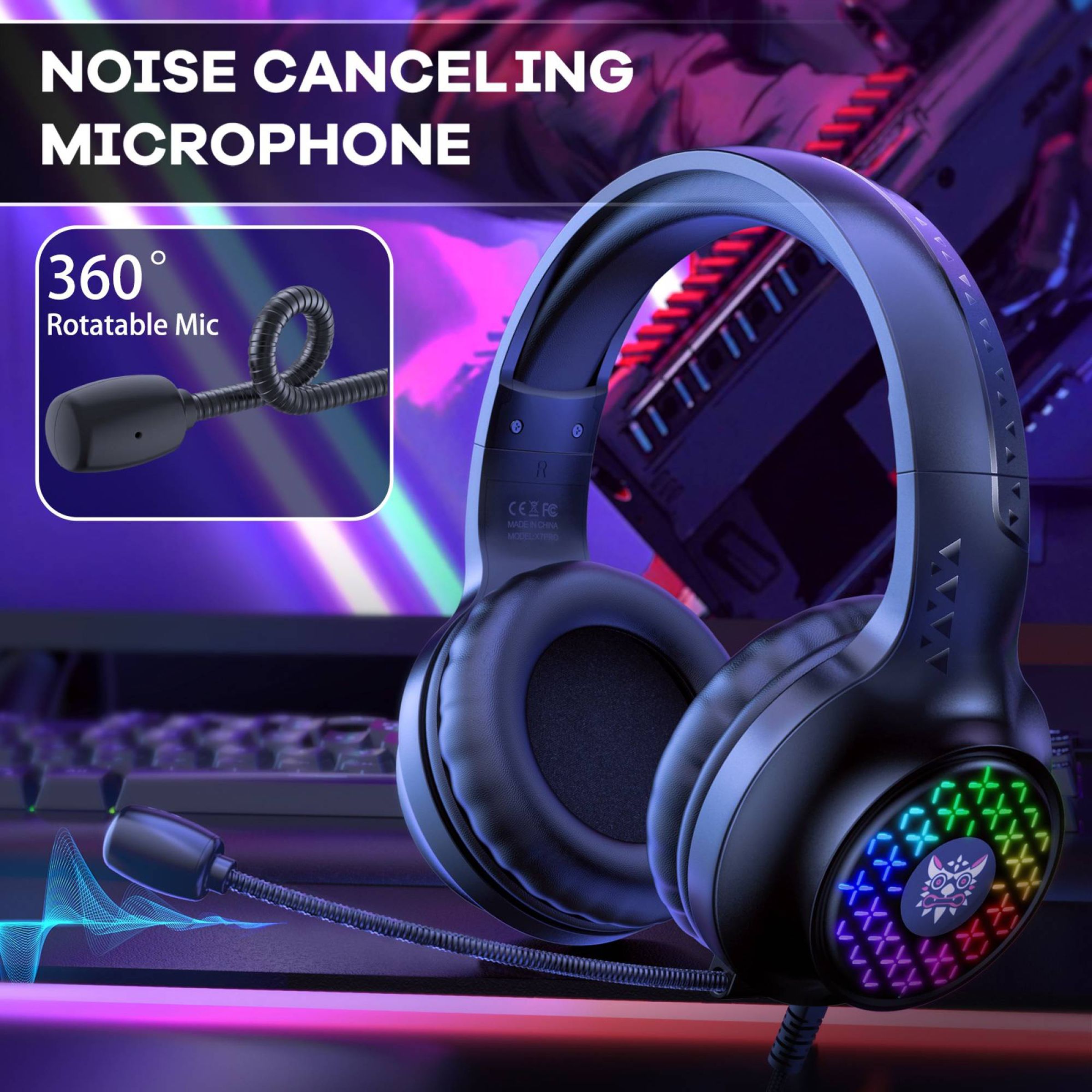 ONIKUMA X7 Pro Wired Gaming Headphone with Noise Cancellation (RGB Light, Over Ear, Black)_4