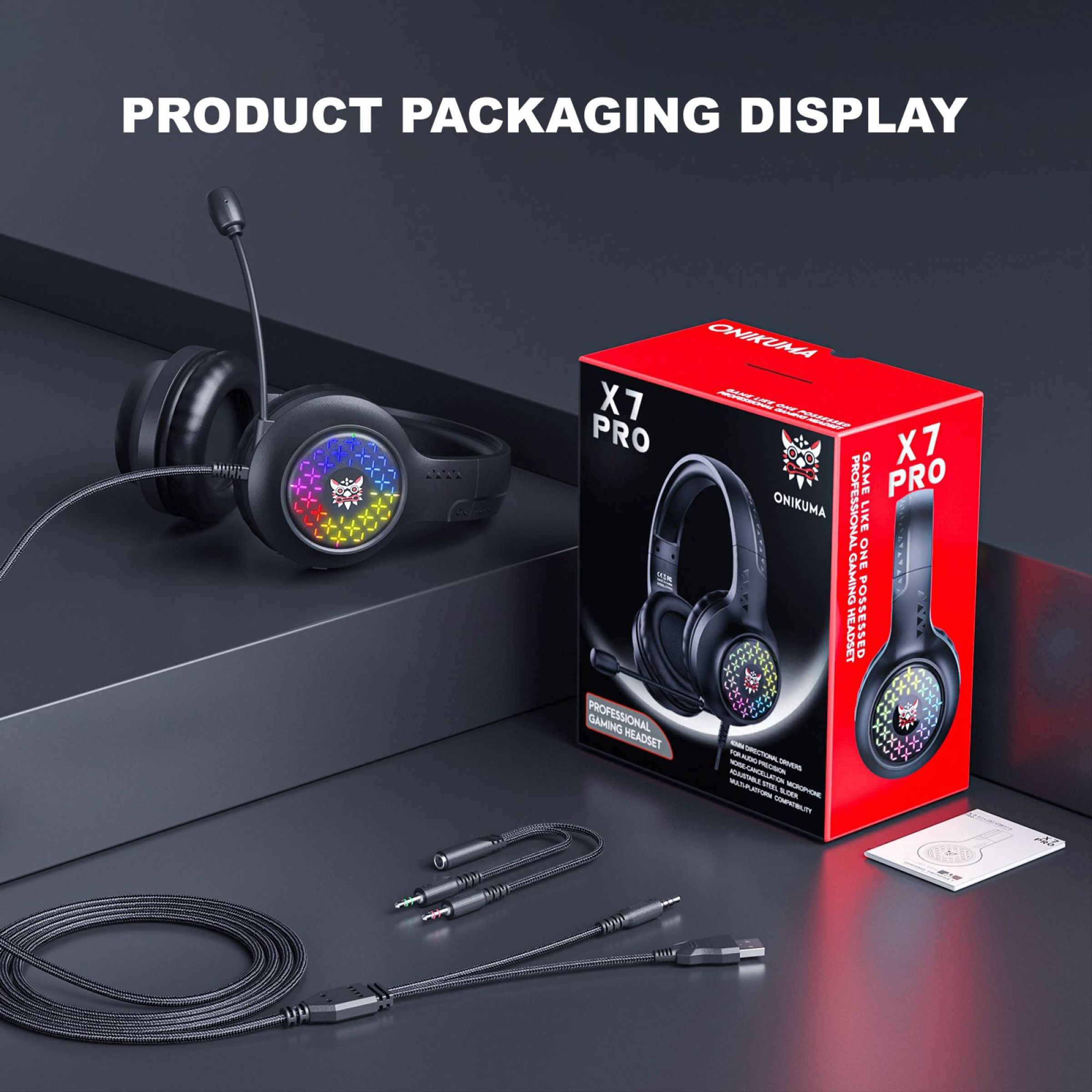 ONIKUMA X7 Pro Wired Gaming Headphone with Noise Cancellation (RGB Light, Over Ear, Black)_3