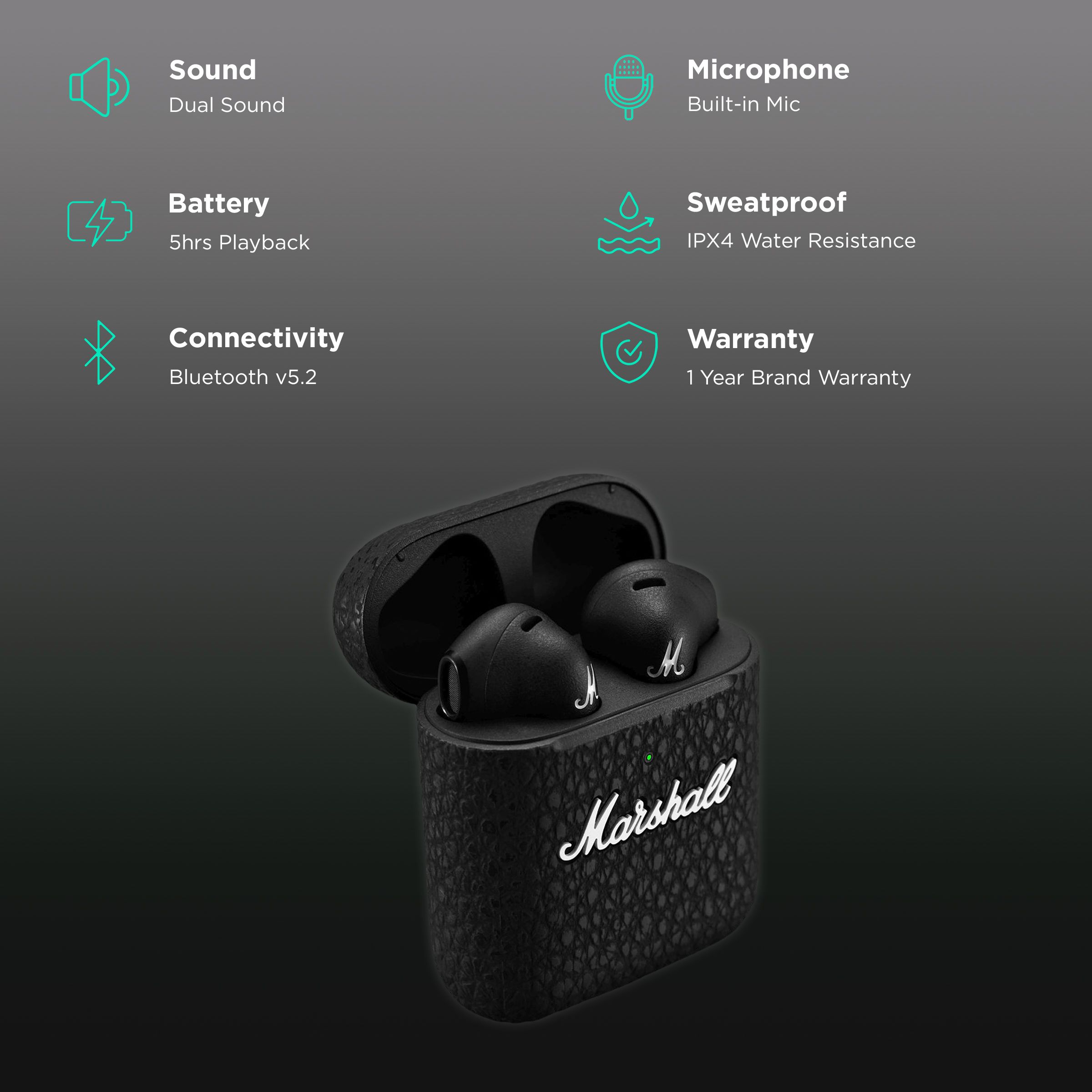 Marshall Minor III MS-MIN3BT TWS Earbuds (IPX4 Water Resistant, 25 Hours Playback, Black)_2