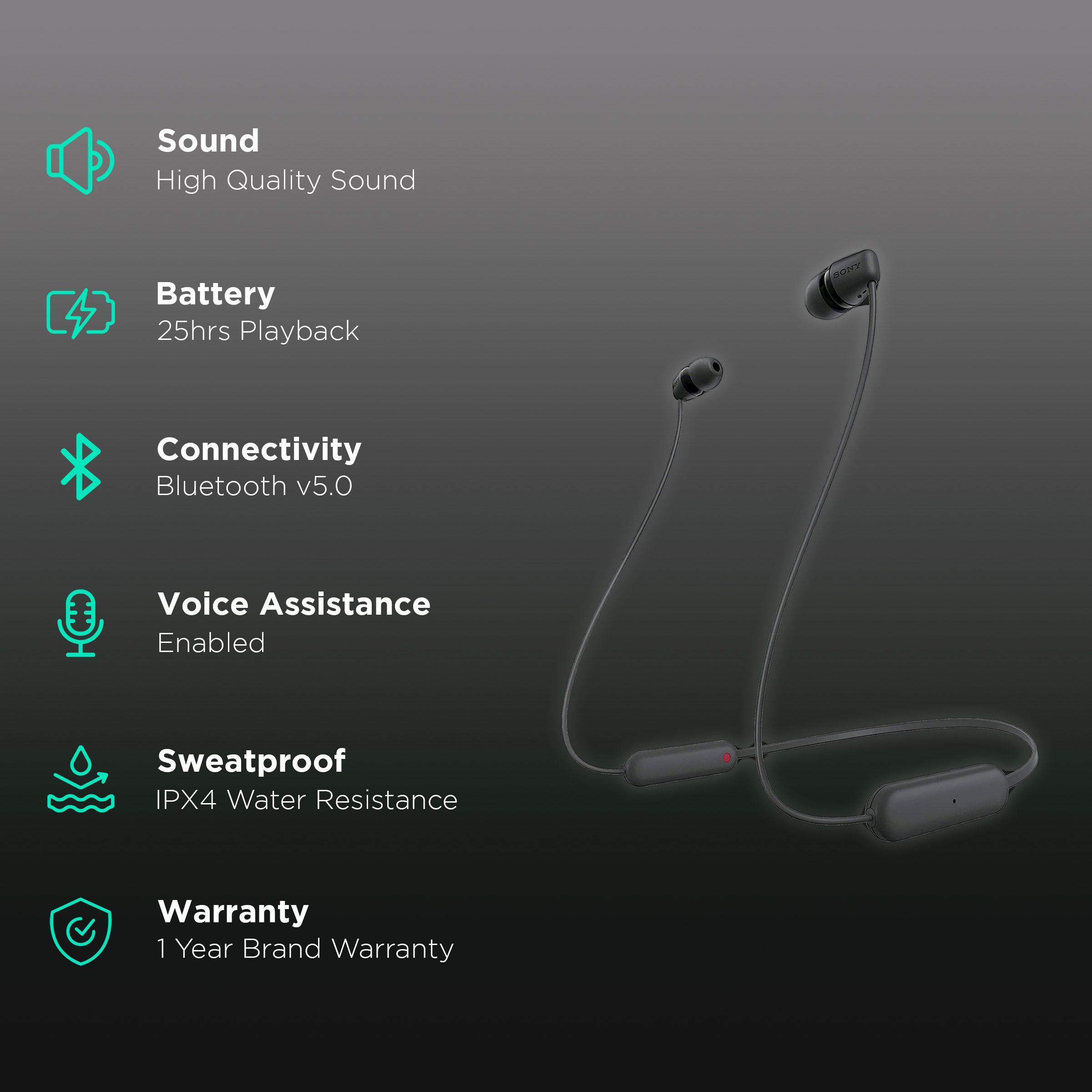 SONY WI-C100 Neckband (IPX4 Sweat & Splashproof, 25 Hours Playtime, Black)_2