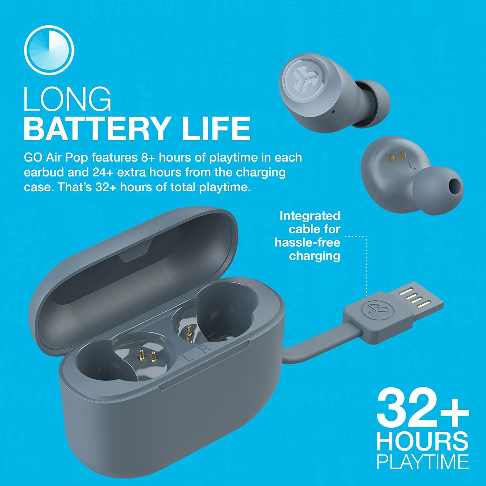 JLAB Go Air Pop IEUEBGAIRPOPRSLT12 TWS Earbuds (IPX4 Sweat & Water Resistant, 32 Hours Playback, Slate) JLAB Go Air Pop IEUEBGAIRPOPRSLT12 TWS Earbuds (IPX4 Sweat & Water Resistant, 32 Hours Playback, Slate)_11