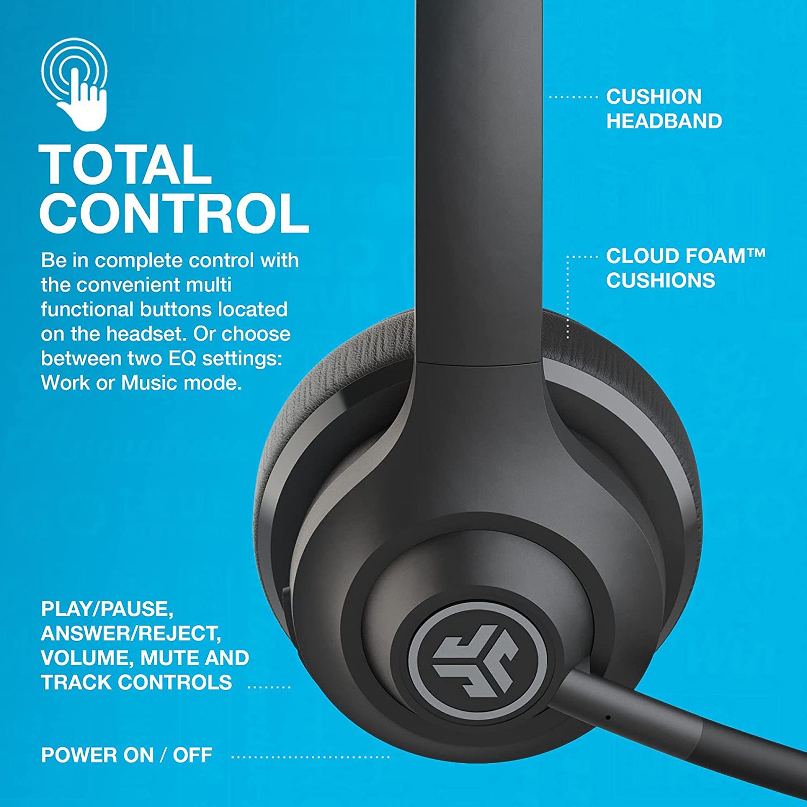 JLAB Go Work IEUHBGOWORKRBLK4 Bluetooth Headphone with Mic (40mm Dynamic Driver, On Ear, Black) JLAB Go Work IEUHBGOWORKRBLK4 Bluetooth Headphone with Mic (40mm Dynamic Driver, On Ear, Black)_7
