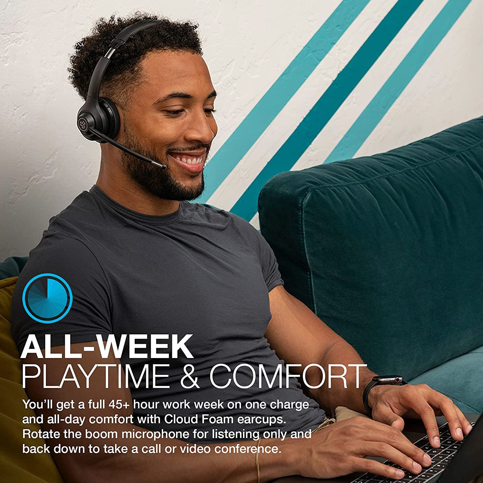 JLAB Go Work IEUHBGOWORKRBLK4 Bluetooth Headphone with Mic (40mm Dynamic Driver, On Ear, Black) JLAB Go Work IEUHBGOWORKRBLK4 Bluetooth Headphone with Mic (40mm Dynamic Driver, On Ear, Black)_9