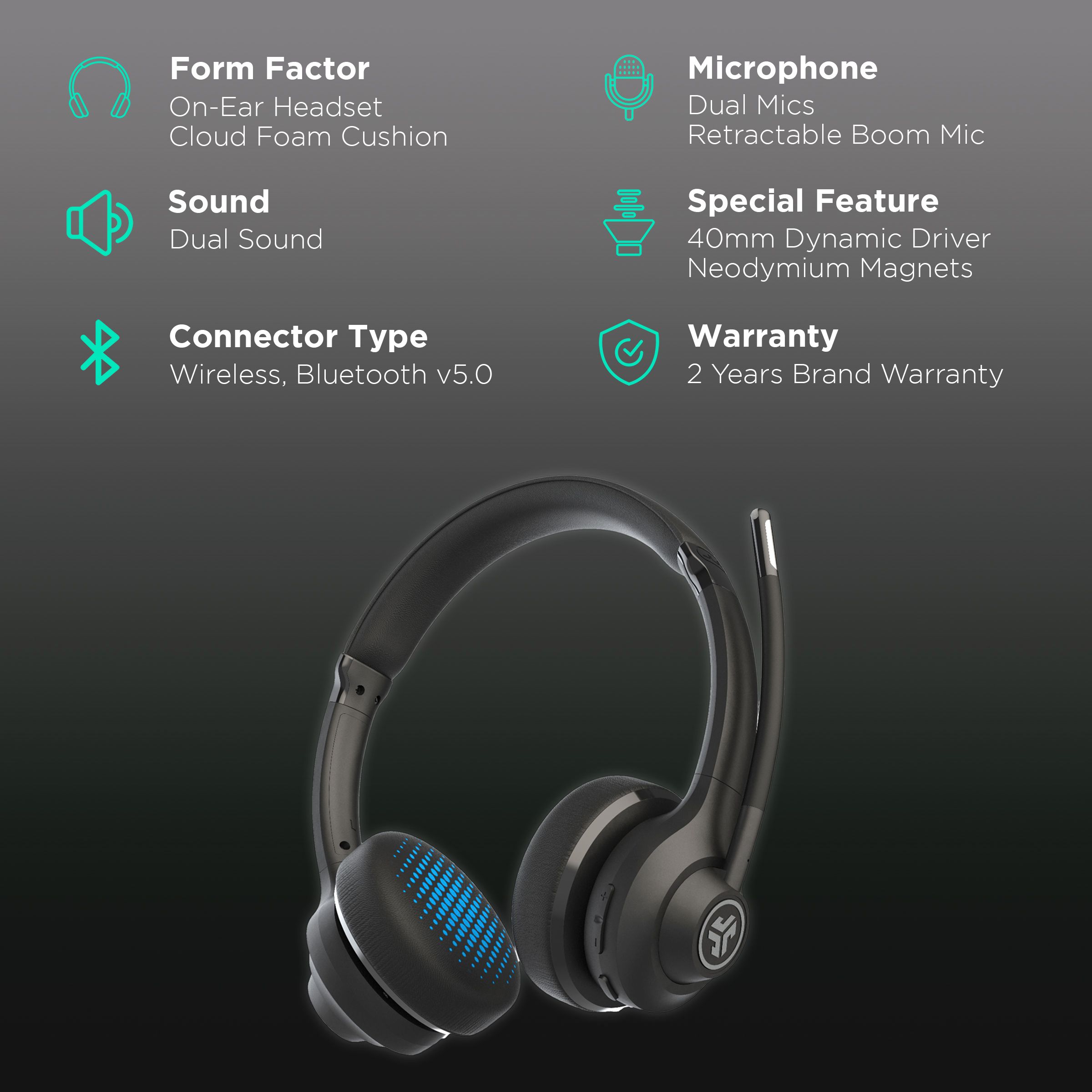 JLAB Go Work IEUHBGOWORKRBLK4 Bluetooth Headphone with Mic (40mm Dynamic Driver, On Ear, Black) JLAB Go Work IEUHBGOWORKRBLK4 Bluetooth Headphone with Mic (40mm Dynamic Driver, On Ear, Black)_2