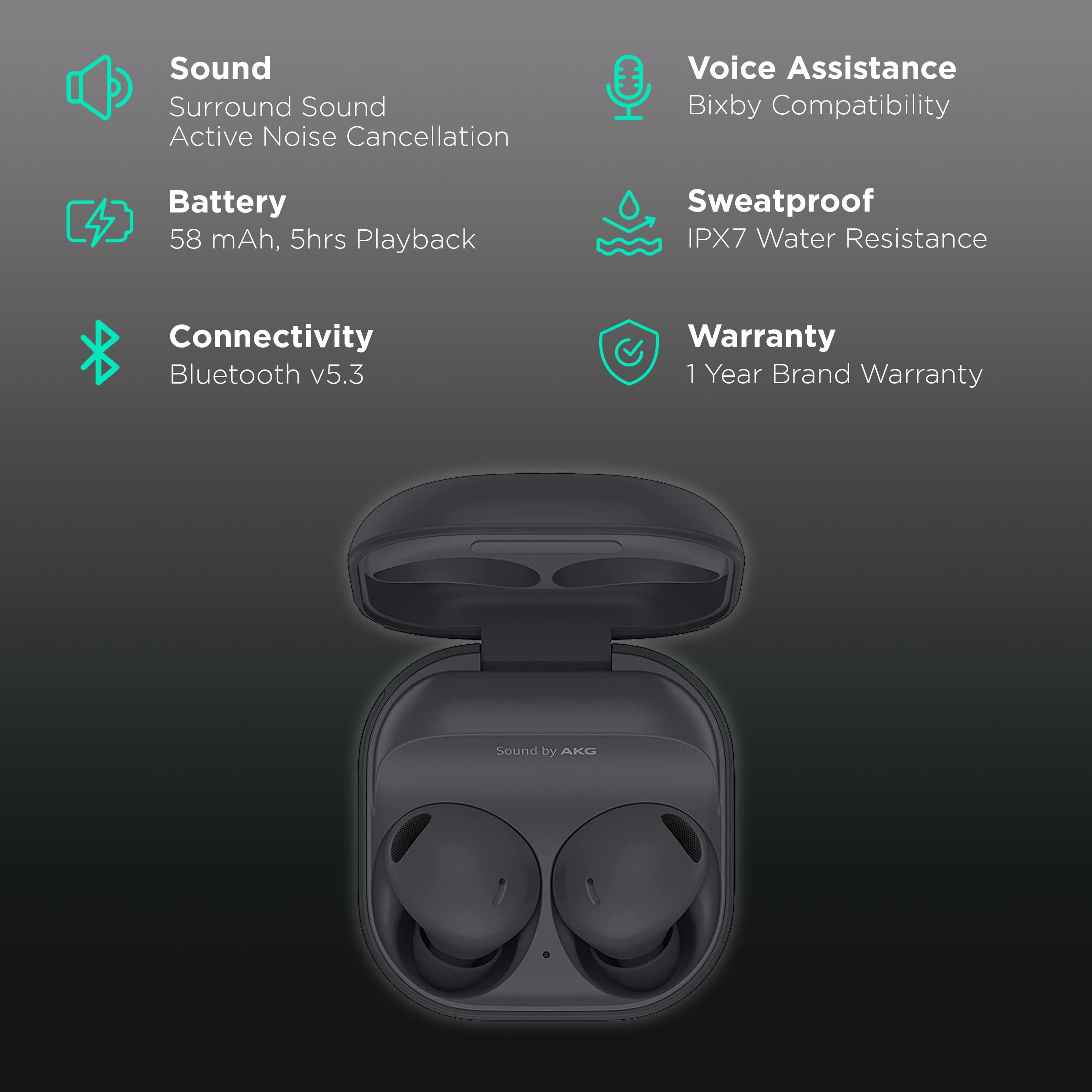 SAMSUNG Galaxy Buds2 Pro In-Ear Active Noise Cancellation Truly Wireless Earbuds with Mic (Bluetooth 5.3, IPX7 Water Resistance, R510N, Graphite)_2