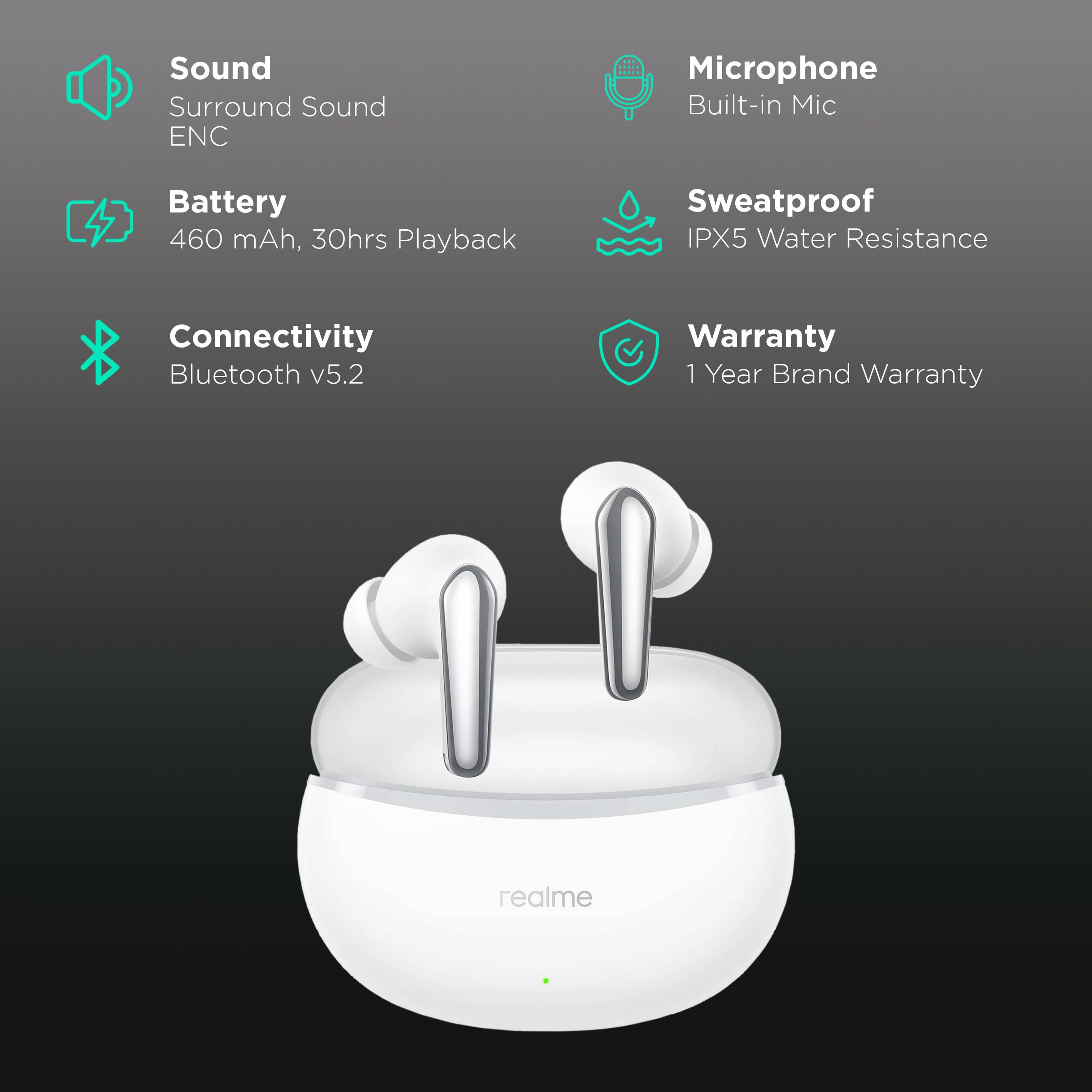 realme Air 3 Neo RMA2113 Earbuds with AI Environmental Noise Cancellation (IPX5 Water Resistant, Bluetooth Connectivity, Galaxy White)_2