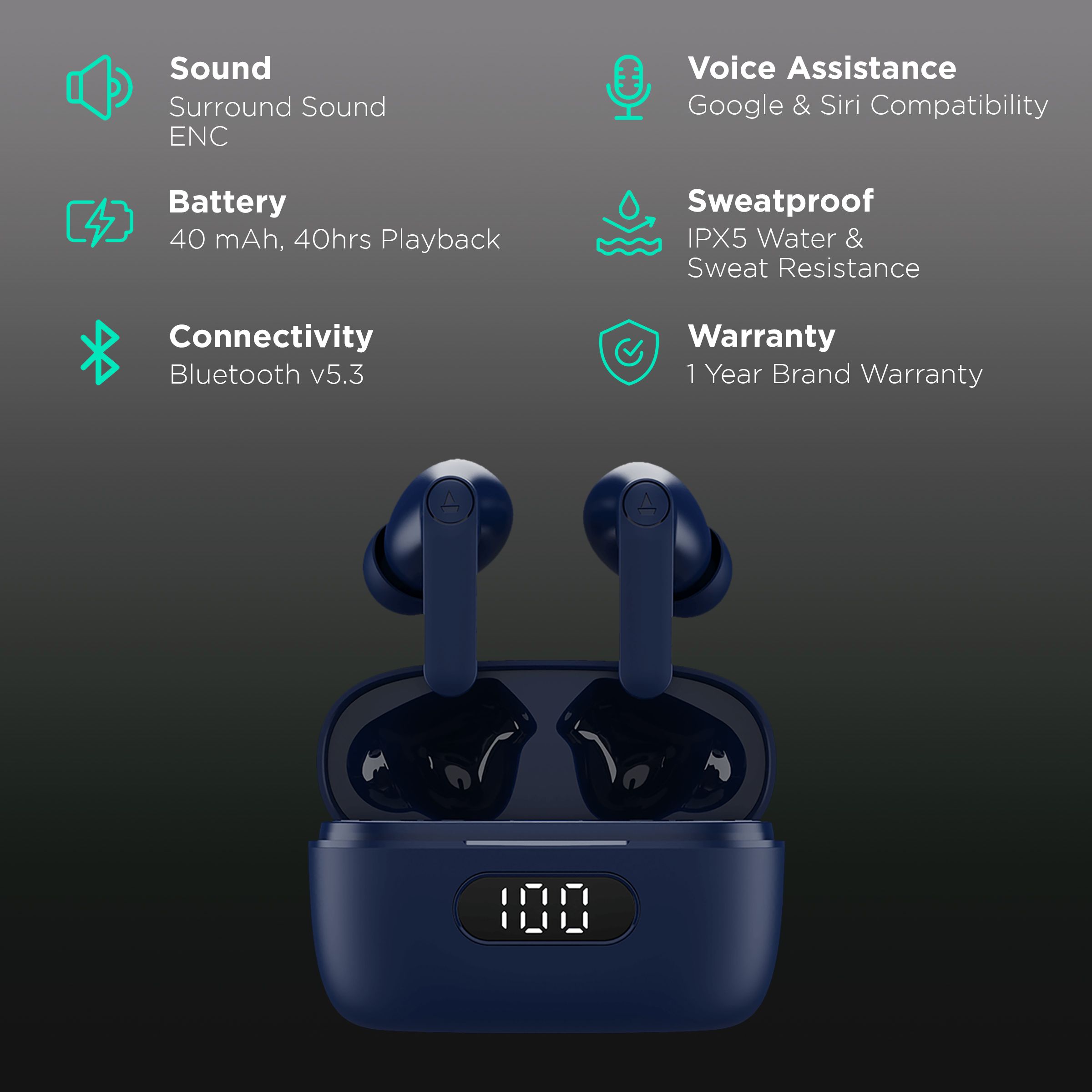 boAt Airdopes 121 Pro TWS Earbuds with Environmental Noise Cancellation Technology (IPX4 Water Resistance, ASAP Charge, Blue)_2