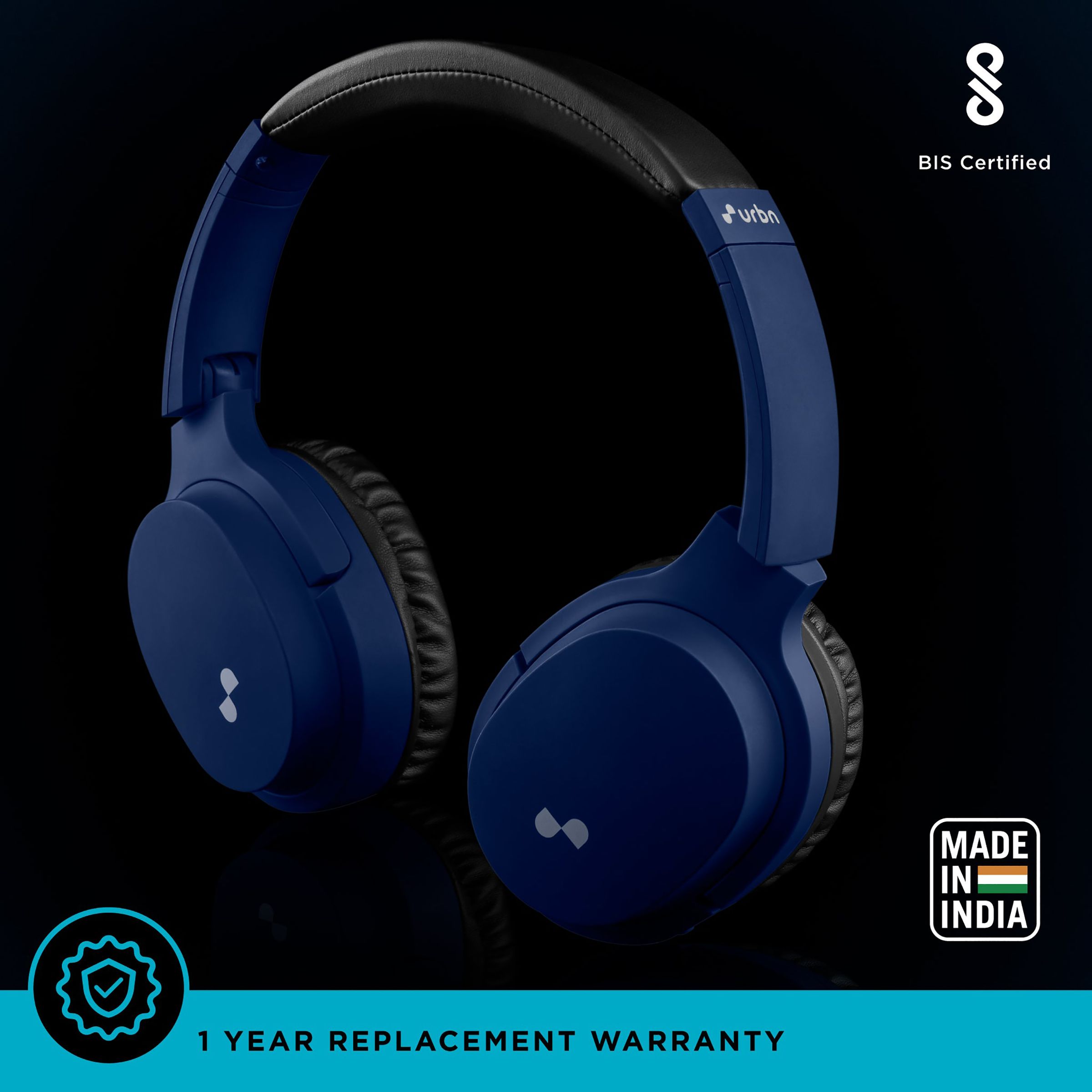 urbn Thump 550 Bluetooth Headphone with Mic (Upto16 Hours Playtime, Over-Ear, Blue)_6