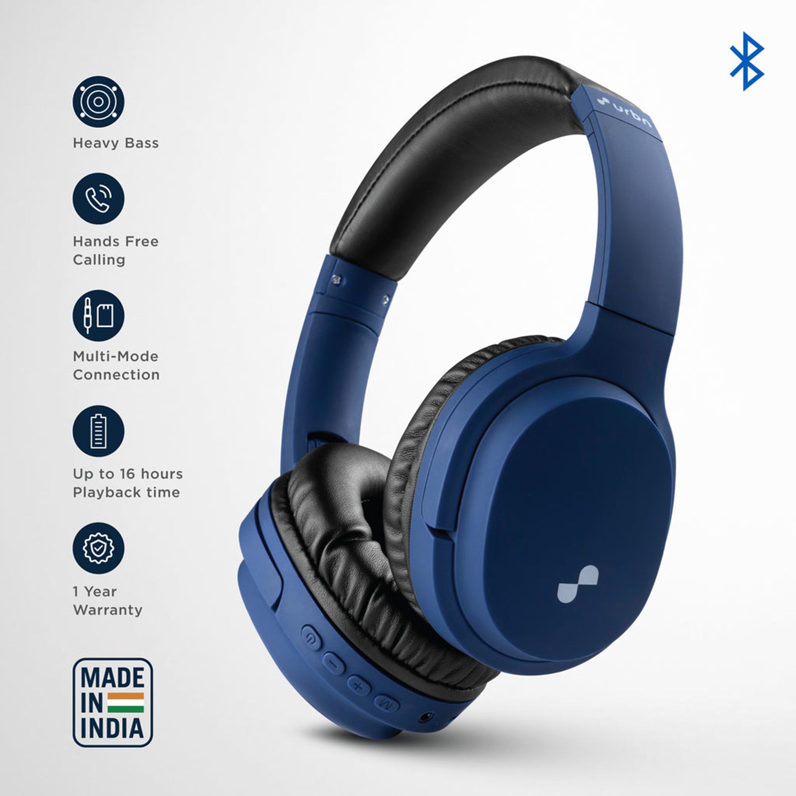 urbn Thump 550 Bluetooth Headphone with Mic (Upto16 Hours Playtime, Over-Ear, Blue)_7