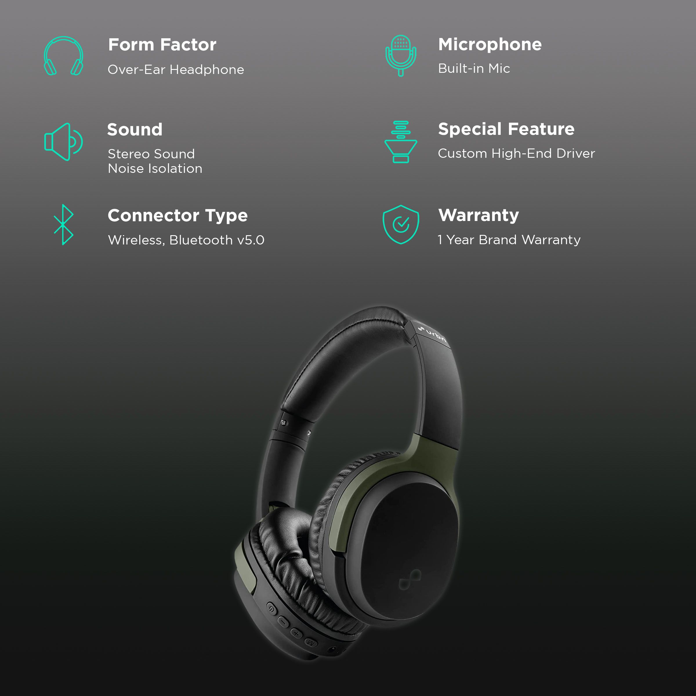 urbn Thump 550 Bluetooth Headphone with Mic (Upto16 Hours Playtime, Over-Ear, Camo)_2