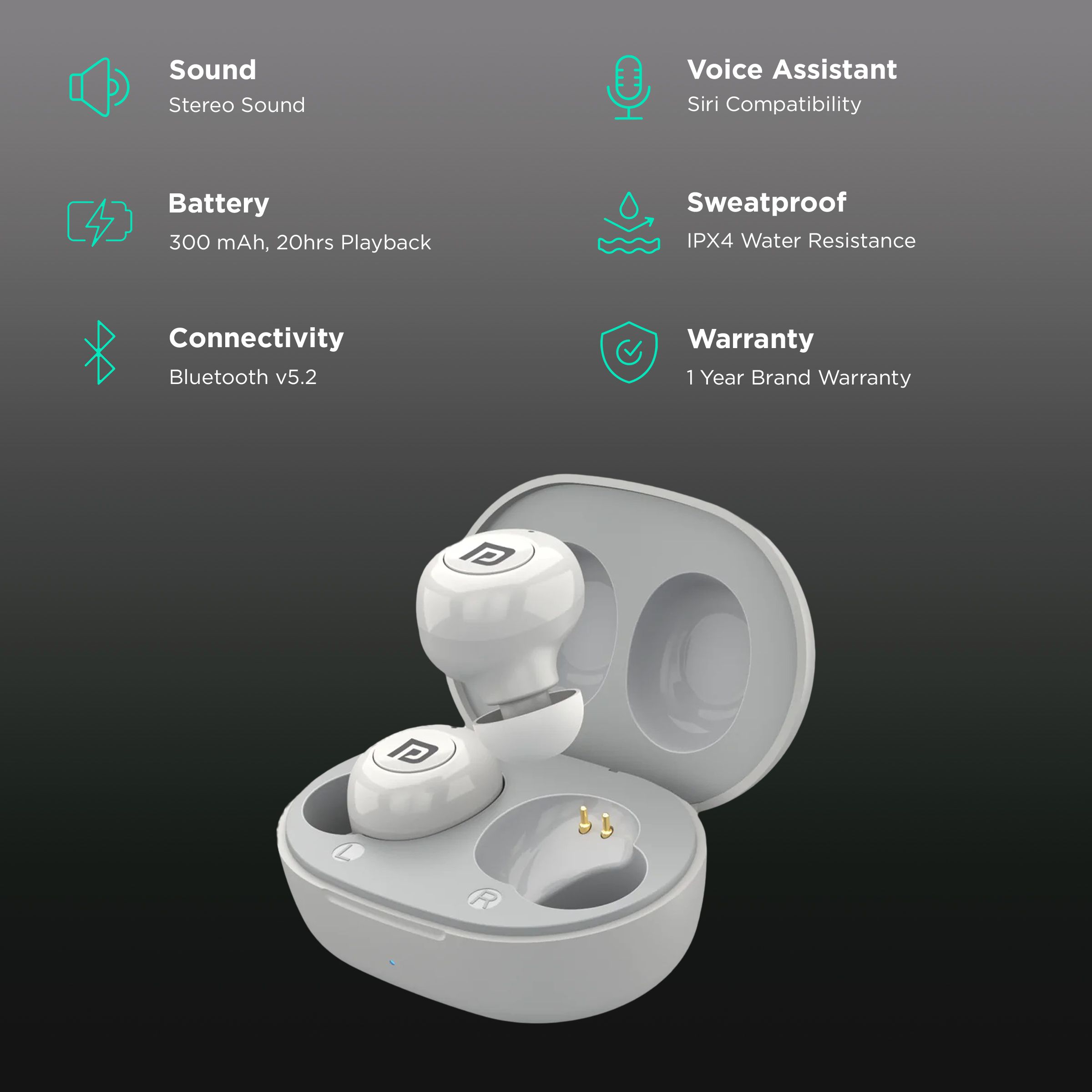 PORTRONICS Harmonics Twins S3 POR 1651 TWS Earbuds (IPX4 Water Resistant, Up to 20 Hours Playtime, White)_2
