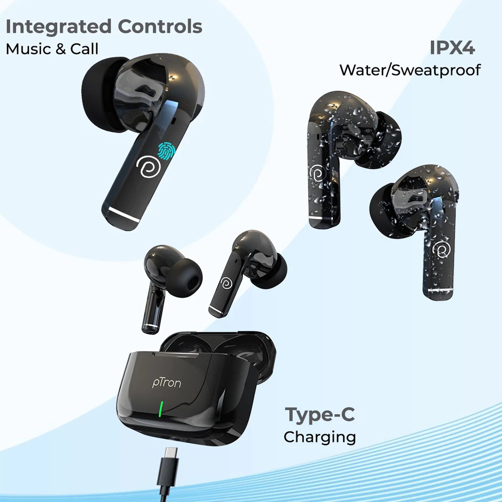 pTron Basspods P81 Pro TWS Earbuds with Environmental Noise Cancellation (IPX4 Water Resistant, Deep Bass, Black) pTron Basspods P81 Pro TWS Earbuds with Environmental Noise Cancellation (IPX4 Water Resistant, Deep Bass, Black)_4