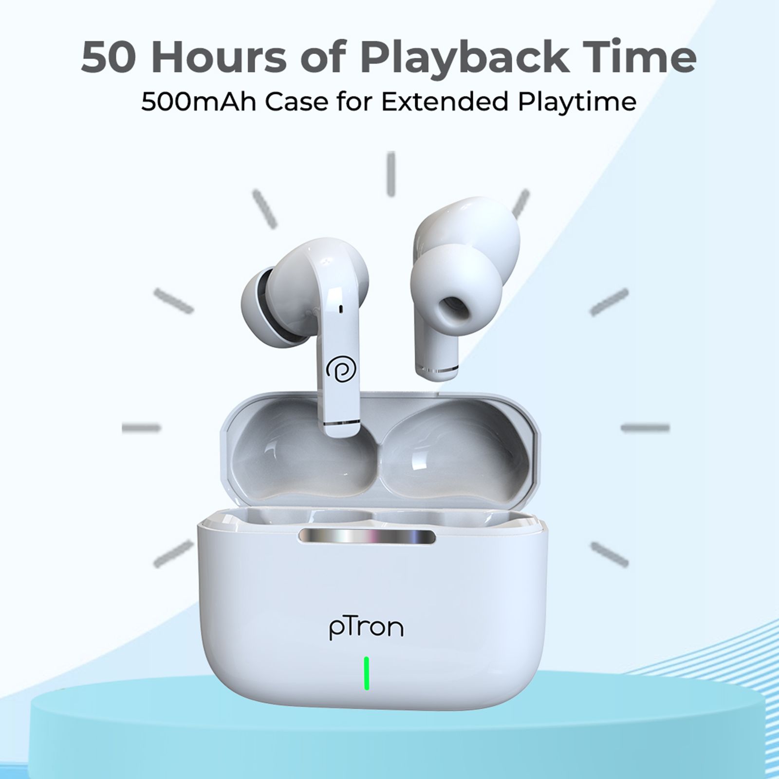 pTron Basspods P81 Pro 140318194 TWS Earbuds with Environmental Noise Cancellation (IPX4 Water Resistant, Upto 50 Hours Playback, White)_4