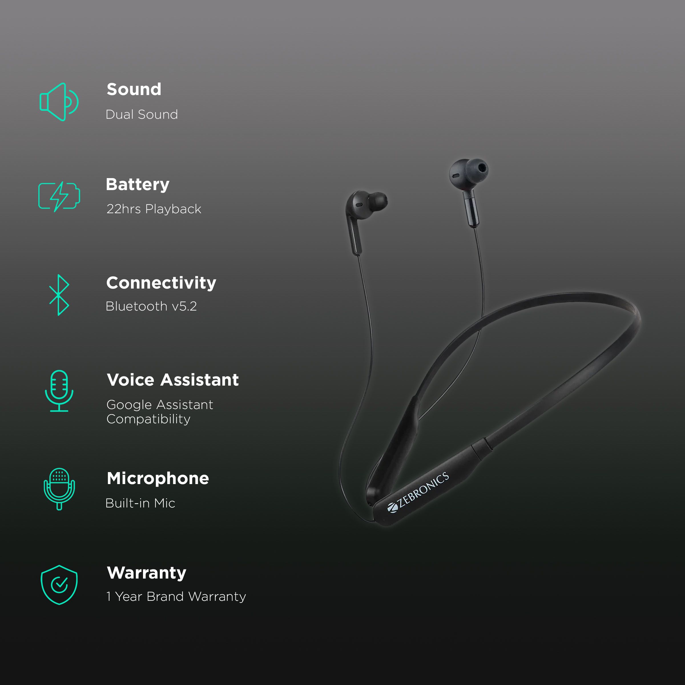 ZEBRONICS Zeb-Yoga 5 Neckband (Water Resistant, Deep Bass Technology, Black)_2