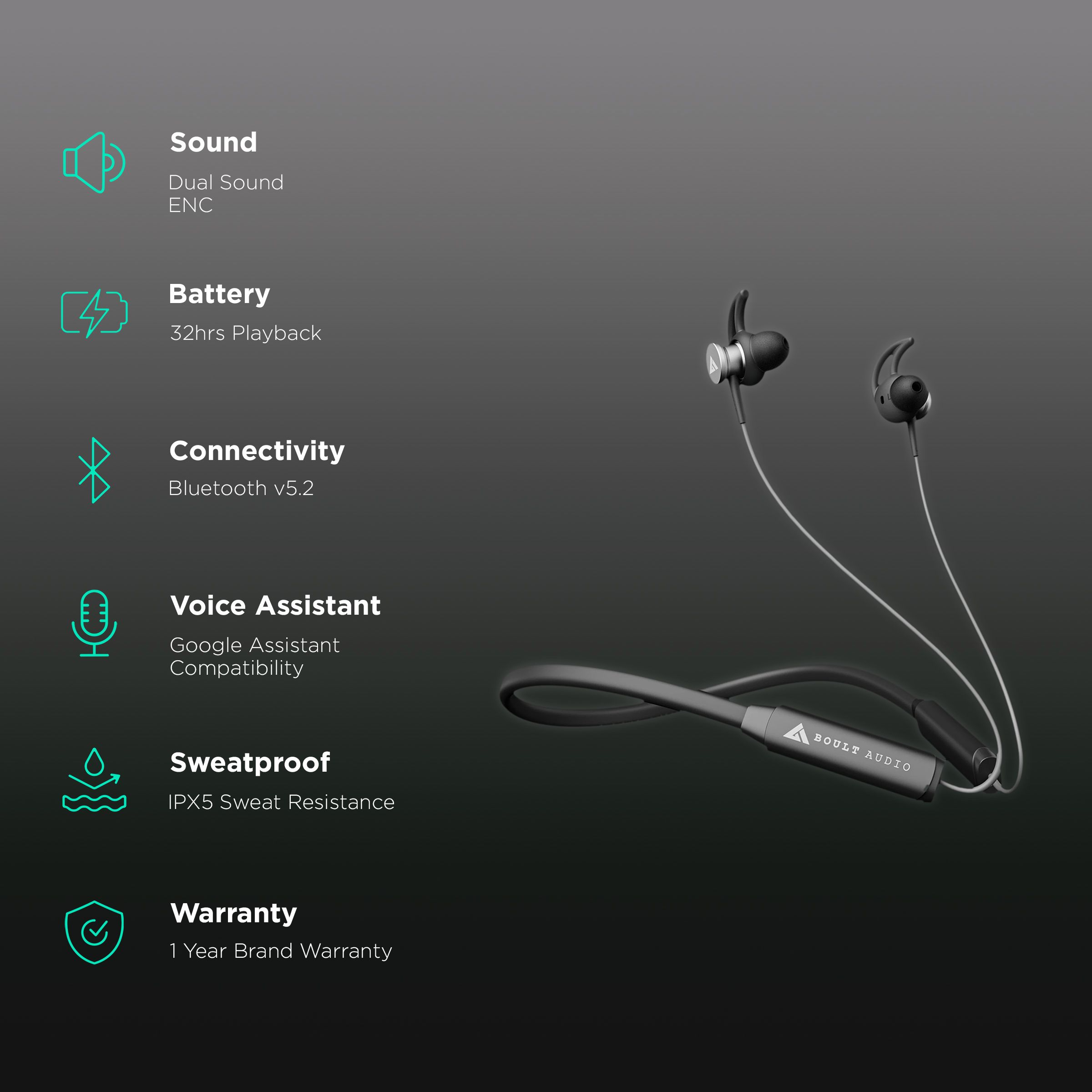 GOBOULT ProBass EQCharge Neckband with Environmental Noise Cancellation (IPX5 Water Resistant, Upto 32 Hours Playback, Black)_2