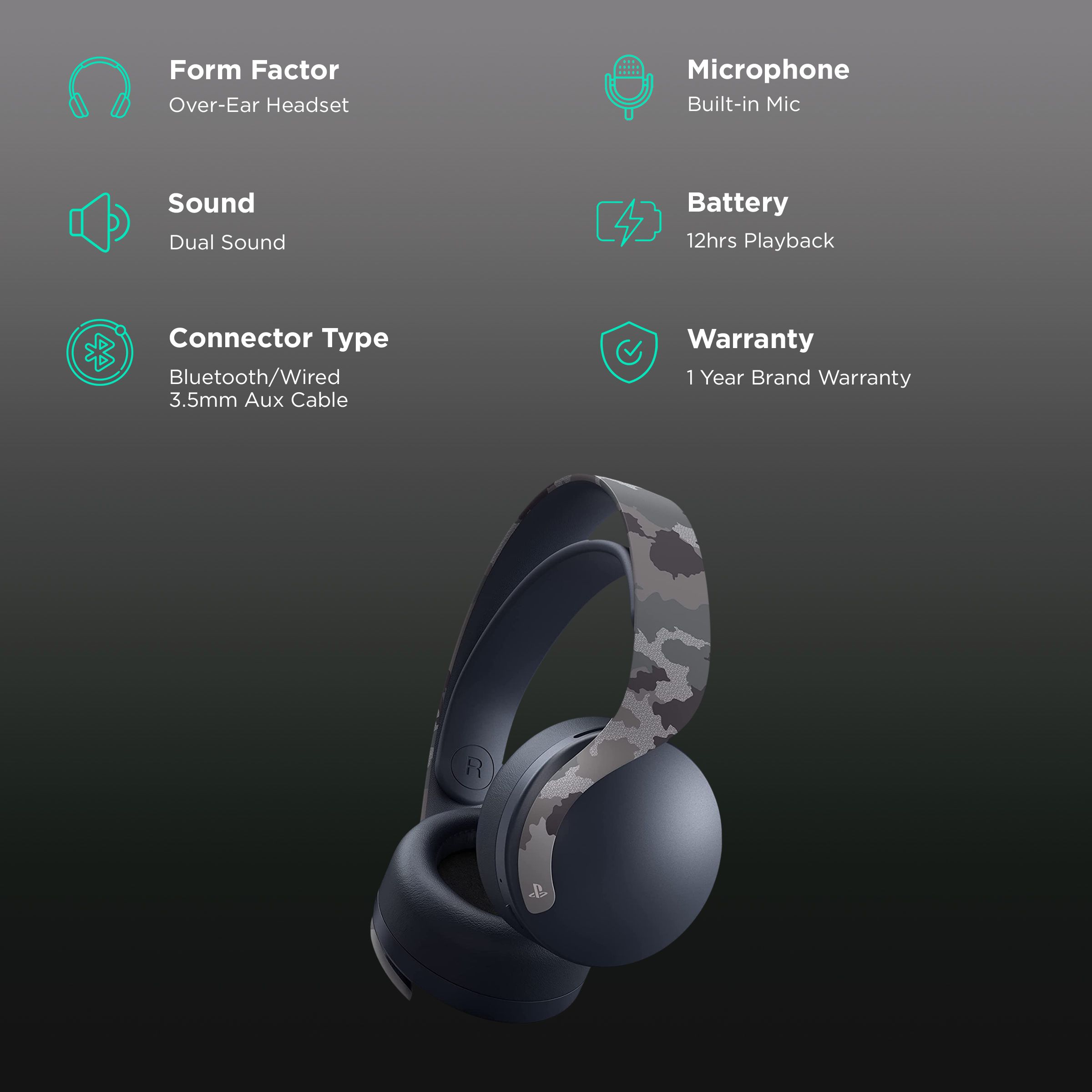 SONY PlayStation Pulse 3D CFI-ZWH1F06 Bluetooth Gaming Headphone with Noise Cancellation (Tempest 3D Audio, Over Ear, Grey Camouflage)_2