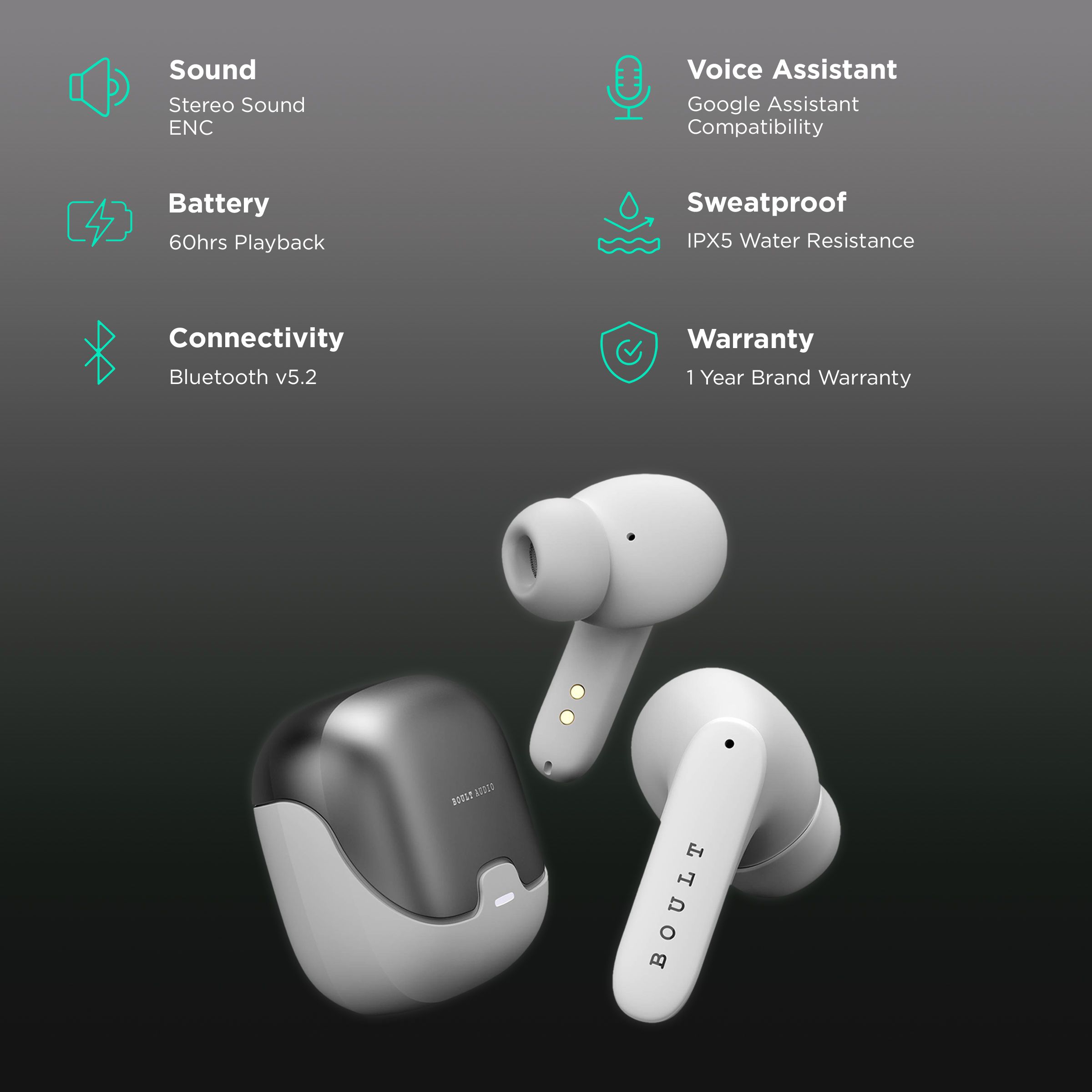 GOBOULT AirBass Z40 TWS Earbuds with Environmental Noise Cancellation (IPX5 Water Resistant, Voice Assistant, White)_2