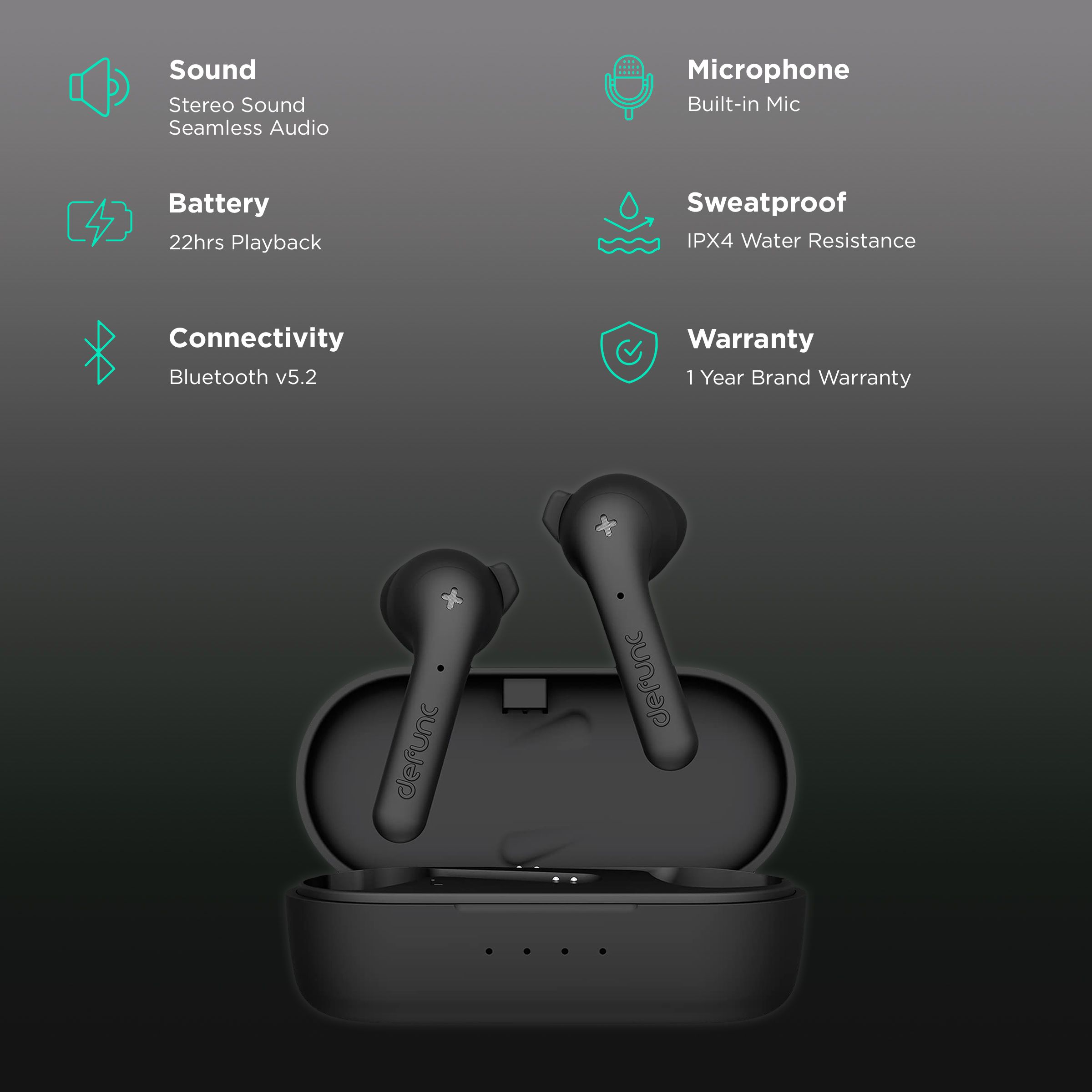 defunc True Basic TWS Earbuds (IPX4 Water Resistant, 13mm Optimised Driver, Black) defunc True Basic TWS Earbuds (IPX4 Water Resistant, 13mm Optimised Driver, Black)_2