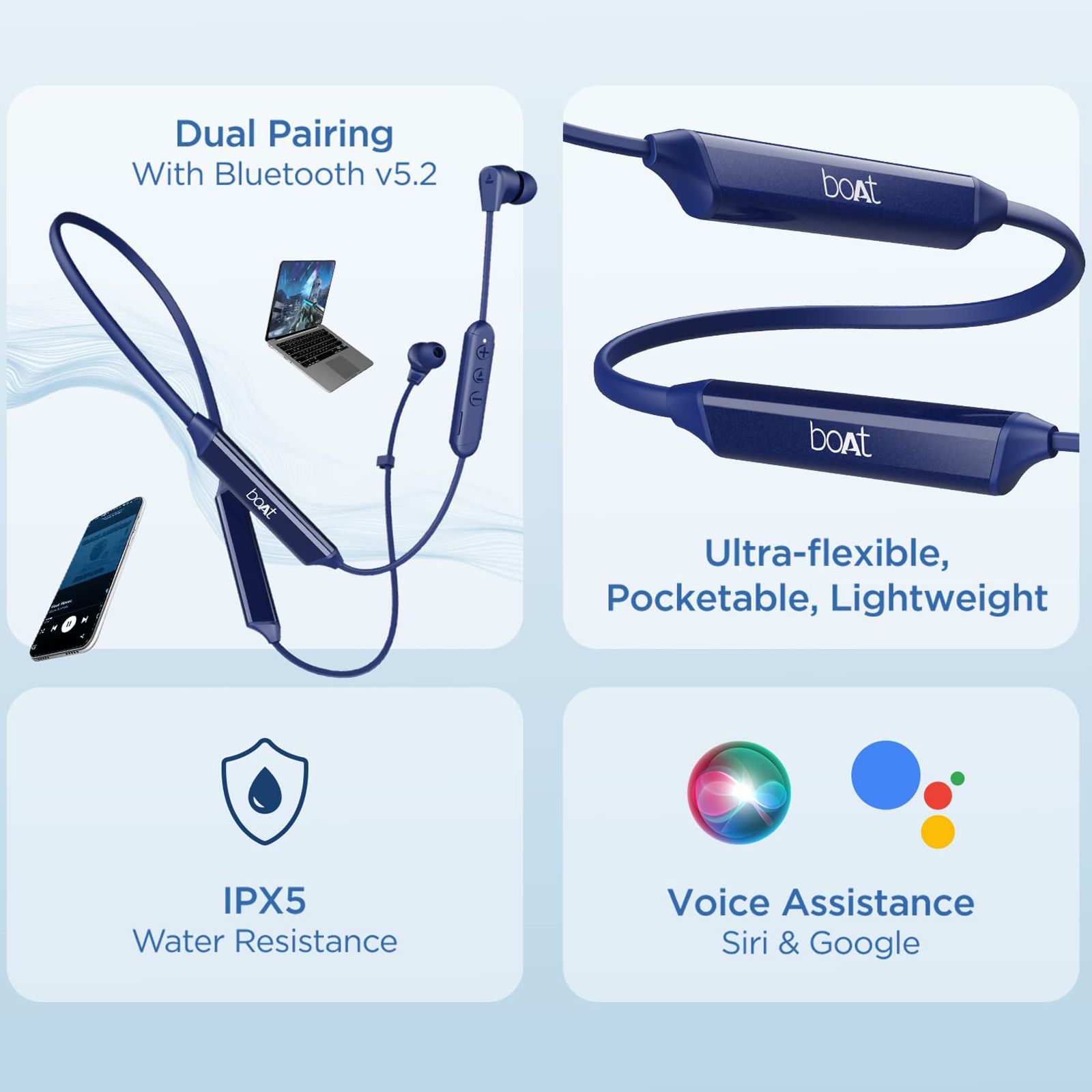 boAt Rockerz Trinity Neckband (IPX5 Water Resistant, Upto 150 Hours Playback, Just Blue) boAt Rockerz Trinity Neckband (IPX5 Water Resistant, Upto 150 Hours Playback, Just Blue)_3