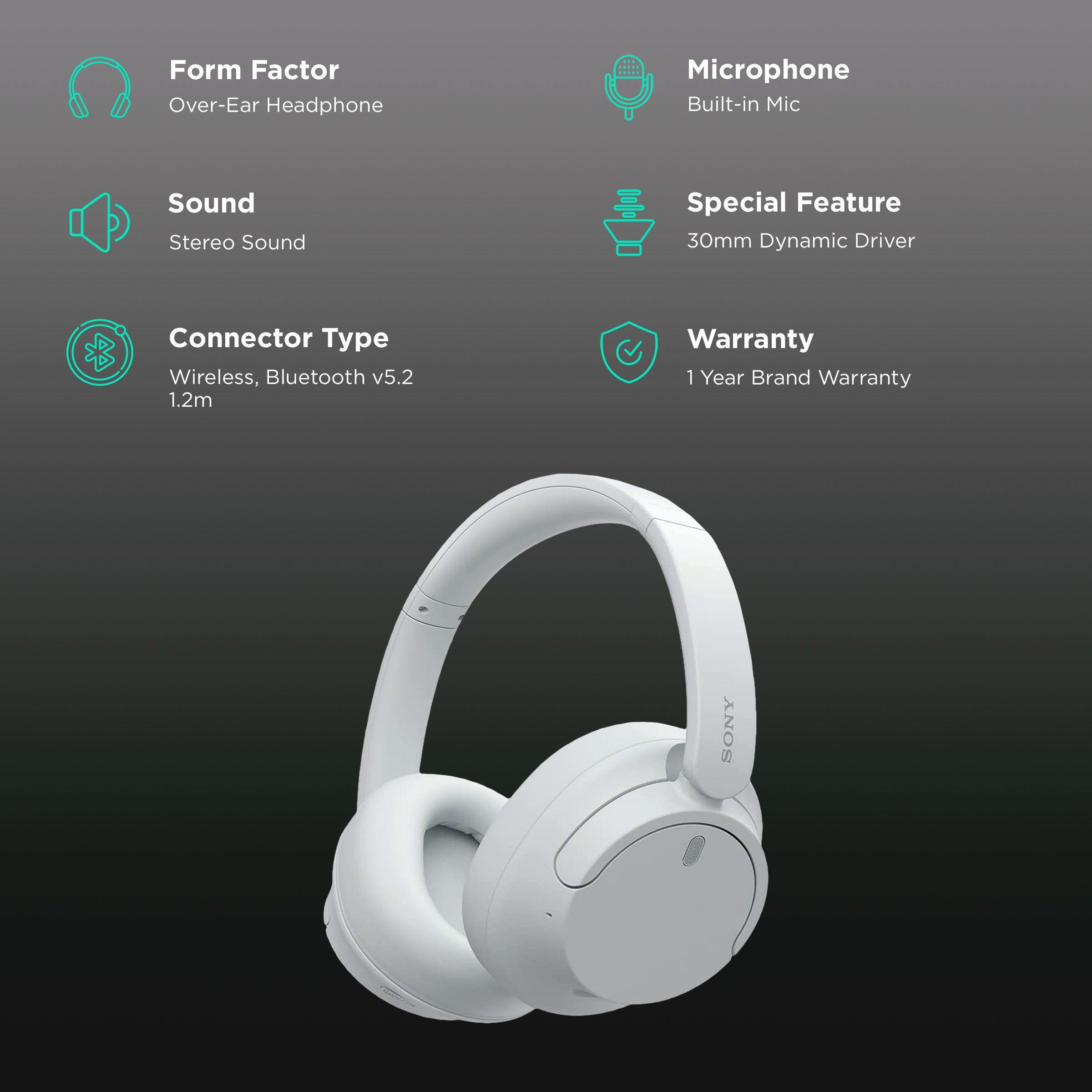 SONY WH-CH720N Bluetooth Headphone with Mic (Dual Noise Sensor Technology, Over Ear, White) SONY WH-CH720N Bluetooth Headphone with Mic (Dual Noise Sensor Technology, Over Ear, White)_2