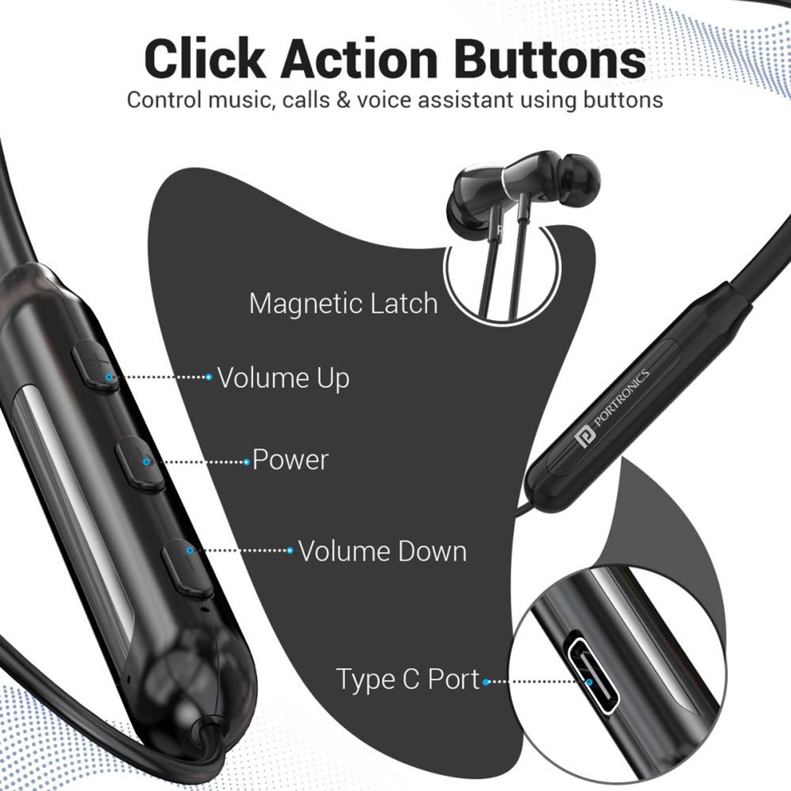 PORTRONICS Harmonics Z3 Neckband (IPX5 Water Resistant, Upto 30 Hours Playback, Black) PORTRONICS Harmonics Z3 Neckband (IPX5 Water Resistant, Upto 30 Hours Playback, Black)_4