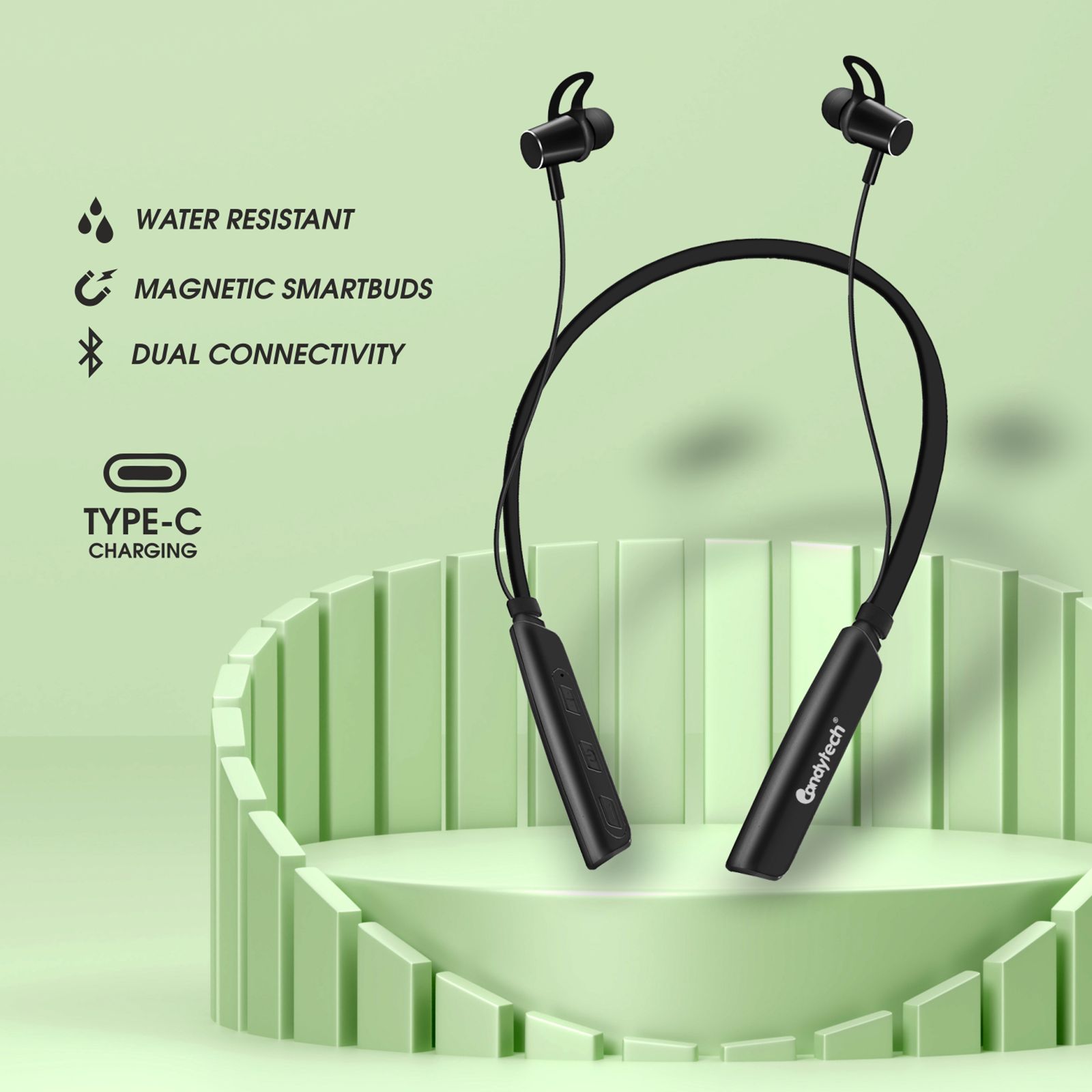Candytech Hyper Neckband (Water Resistant, Magnetic Smartbuds, Black) Candytech Hyper Neckband (Water Resistant, Magnetic Smartbuds, Black)_4