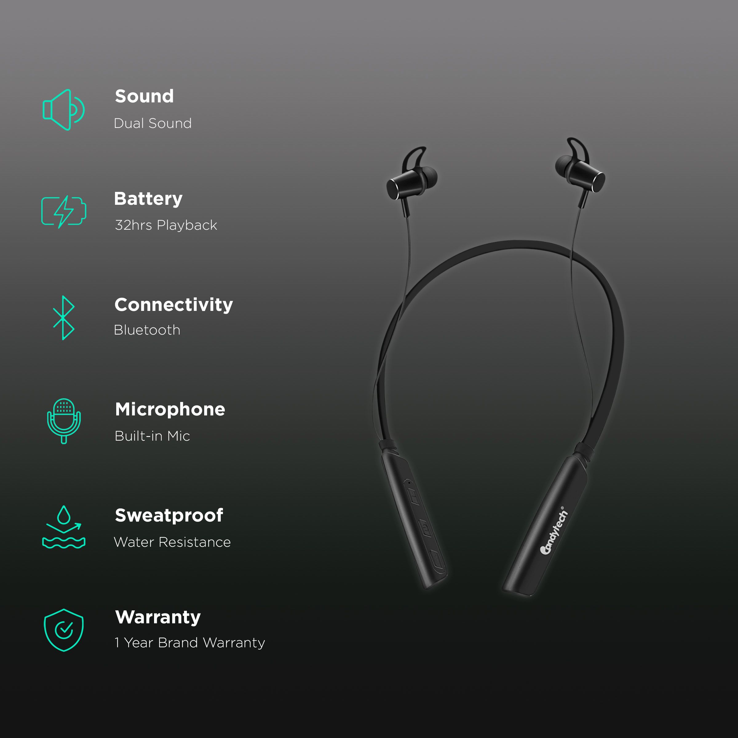 Candytech Hyper Neckband (Water Resistant, Magnetic Smartbuds, Black) Candytech Hyper Neckband (Water Resistant, Magnetic Smartbuds, Black)_2