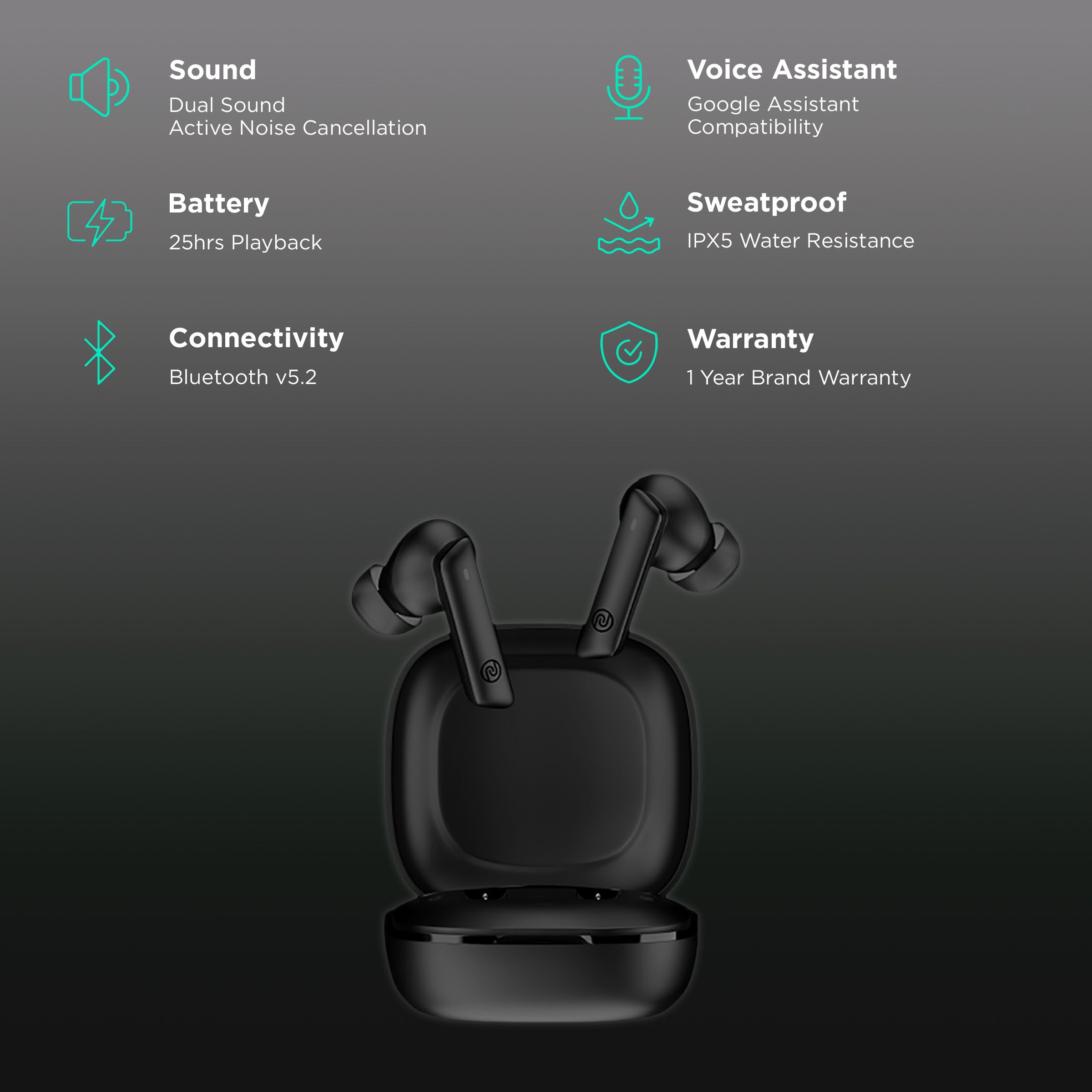 noise Air Buds Pro 2 TWS Earbuds with Active Noise Cancellation (IPX5 Water Resistant, Upto 25 Hours Playback, Charcoal Black) noise Air Buds Pro 2 TWS Earbuds with Active Noise Cancellation (IPX5 Water Resistant, Upto 25 Hours Playback, Charcoal Black)_2